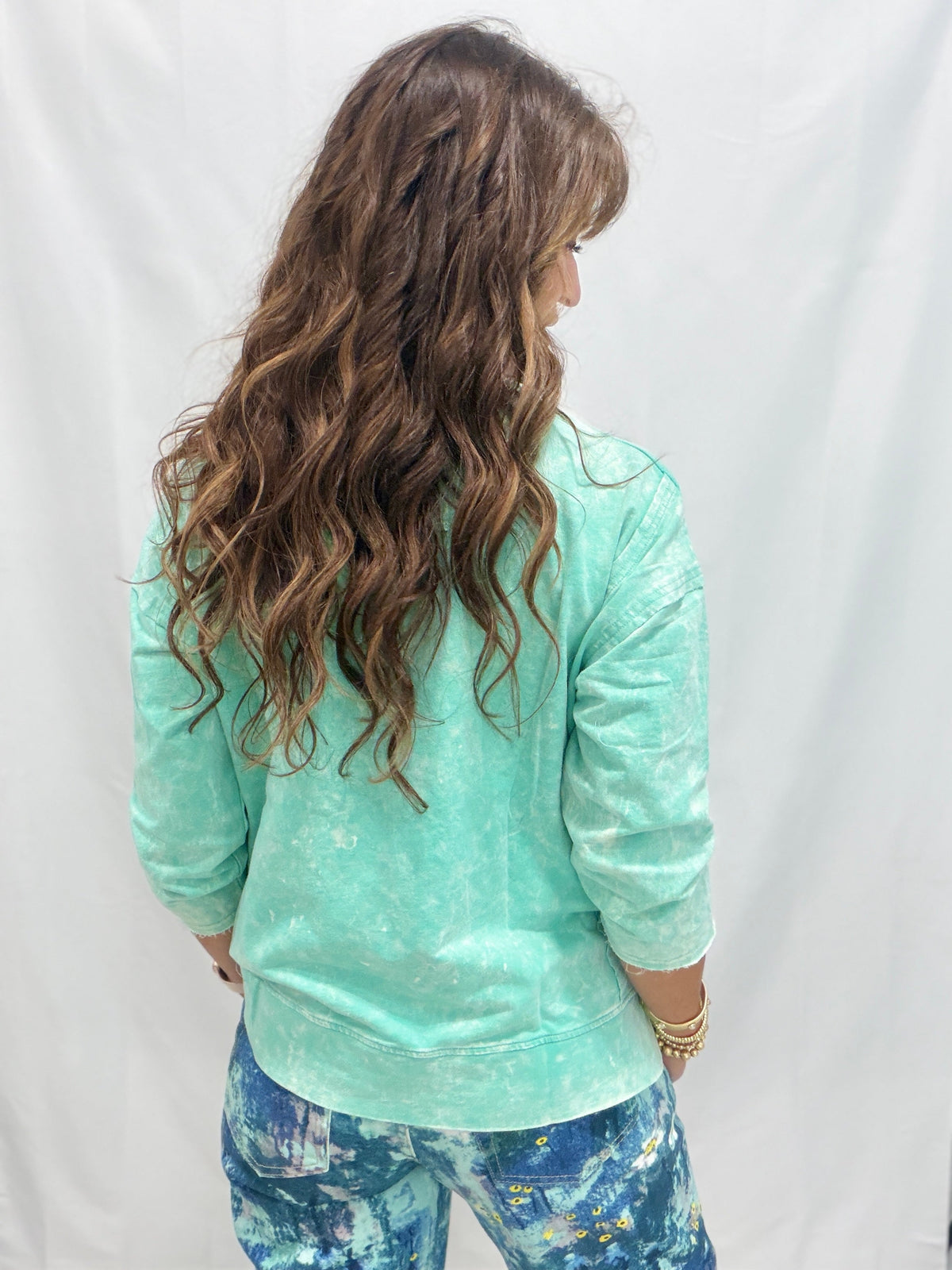 Garden Drive Oversized Long Sleeve Sweatshirt In Aqua