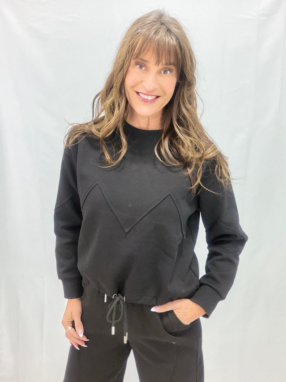 Bank It Drawstring Hem Sweatshirt In Black