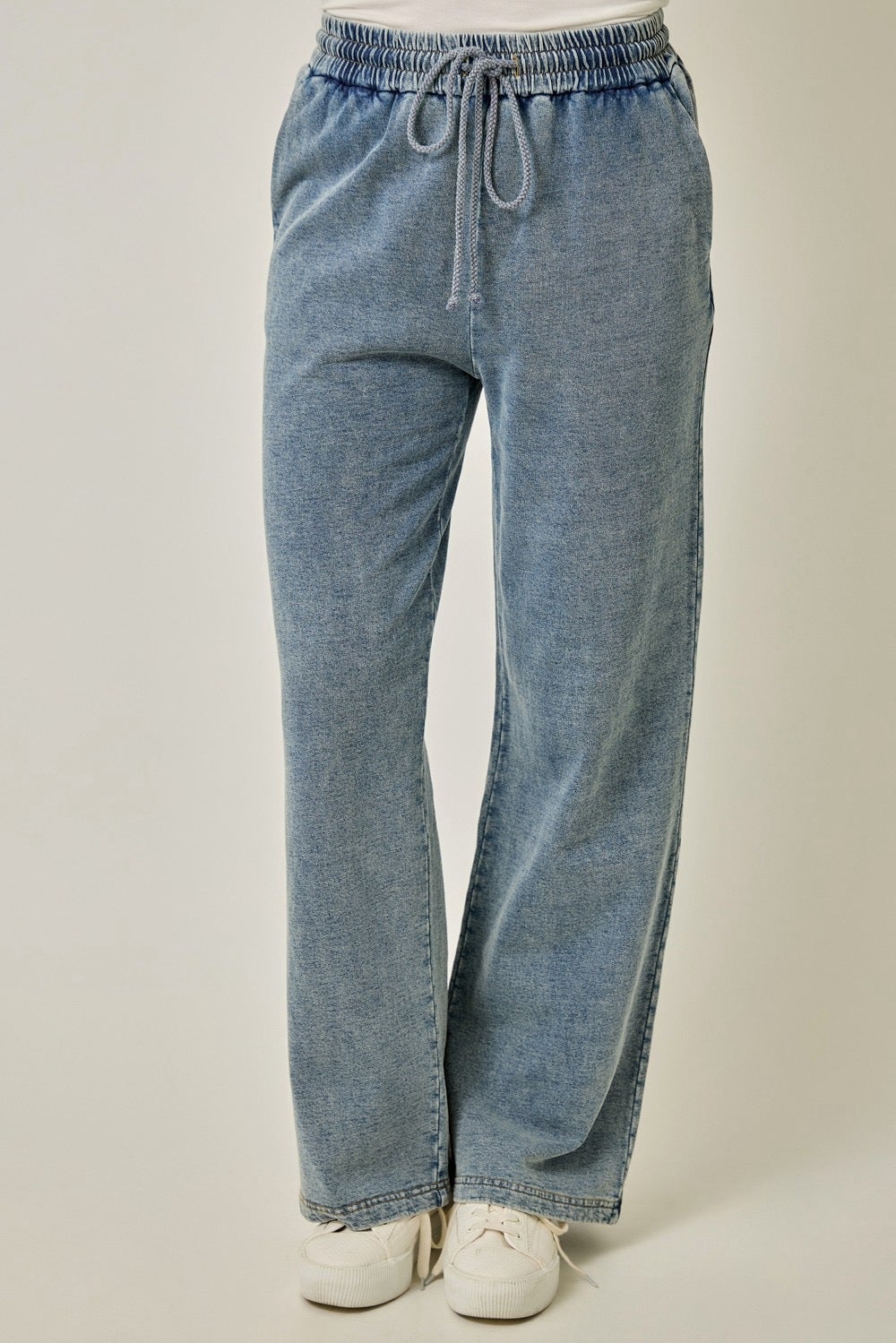 All About Timing Knit Denim Track Pants In Denim Blue