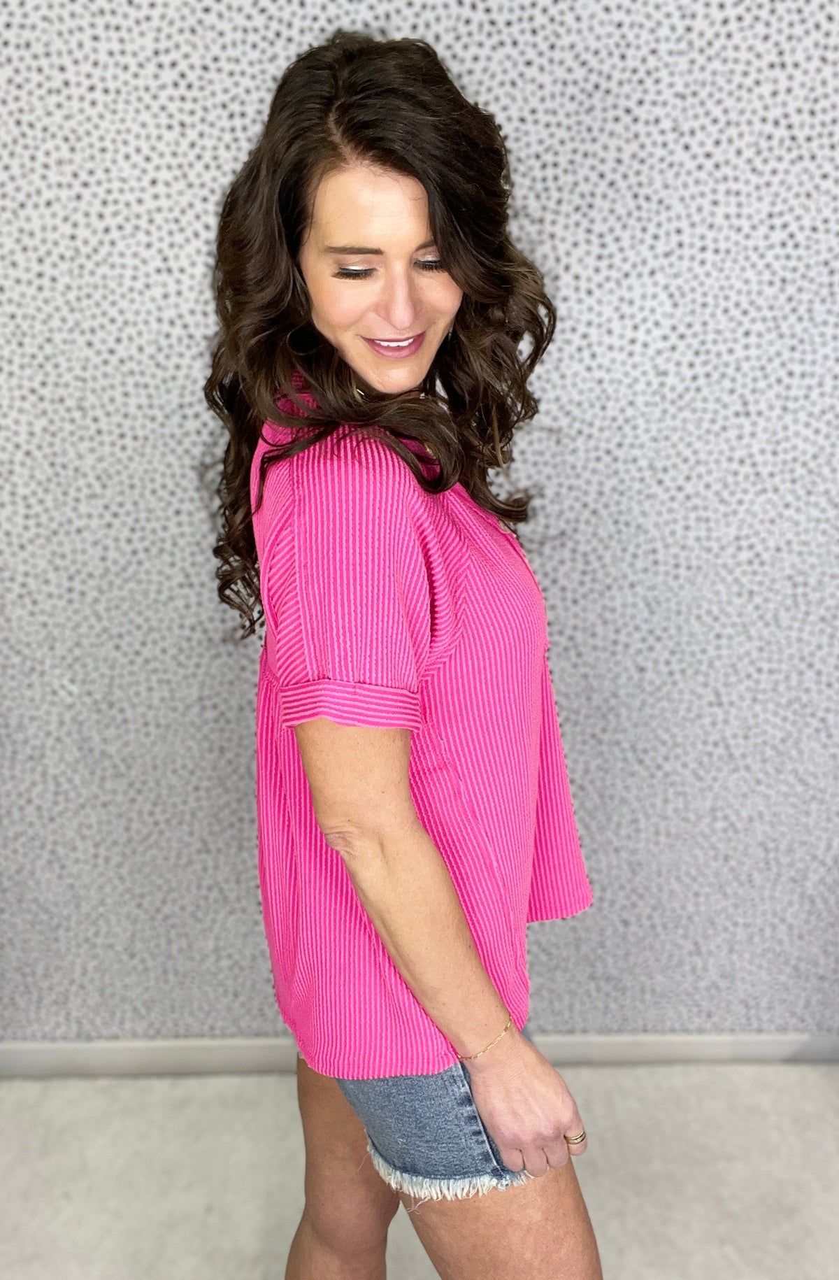 Textured Delight Button Front Sleeve Top