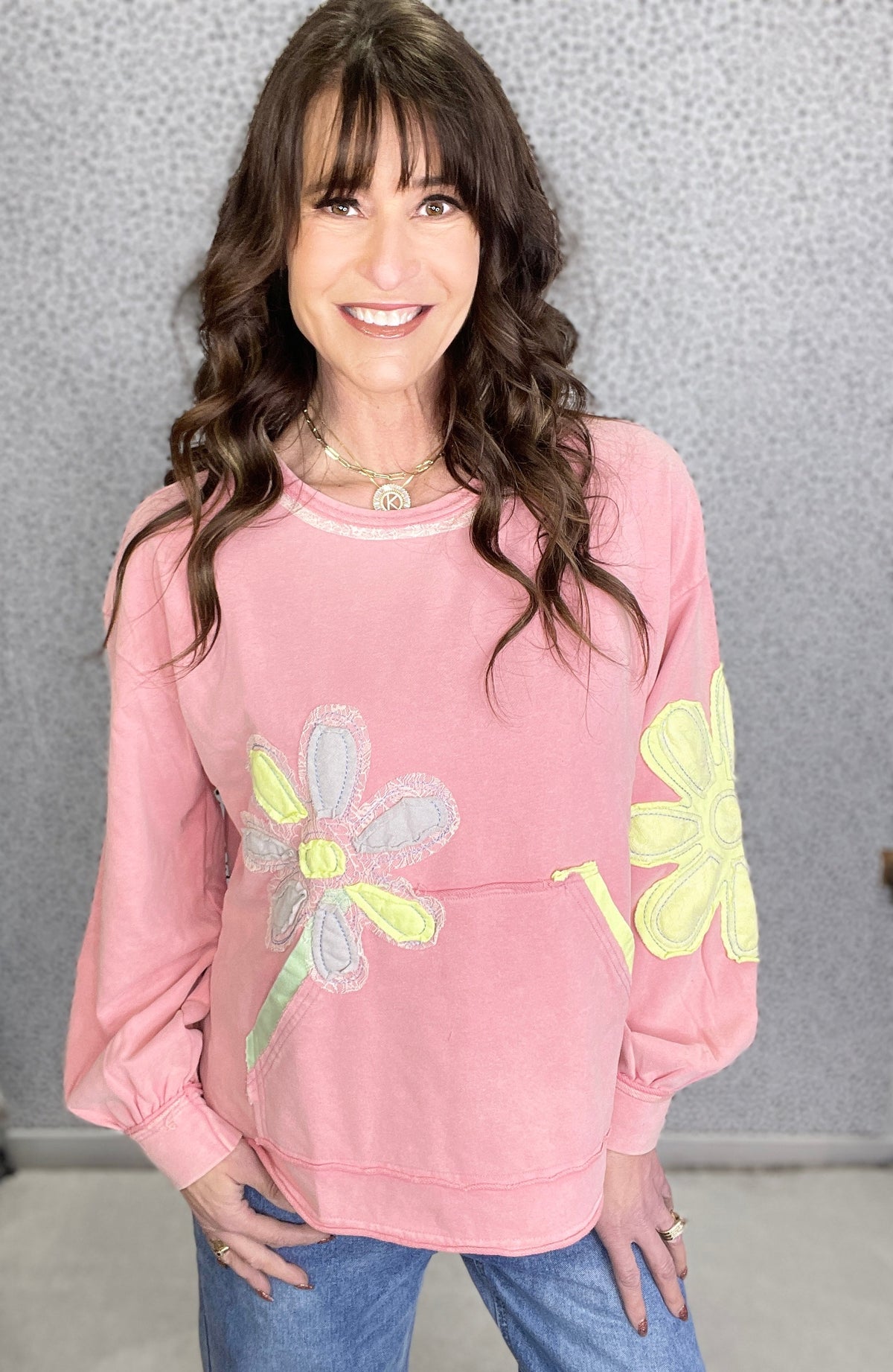 So Full Of Joy Flower Patch Terry Pullover In 3 Colors