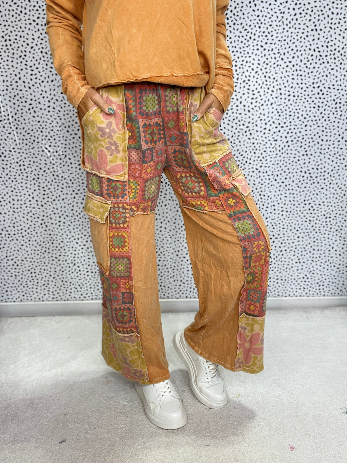 Boho Days Patchwork Wide Leg Cargo Pants