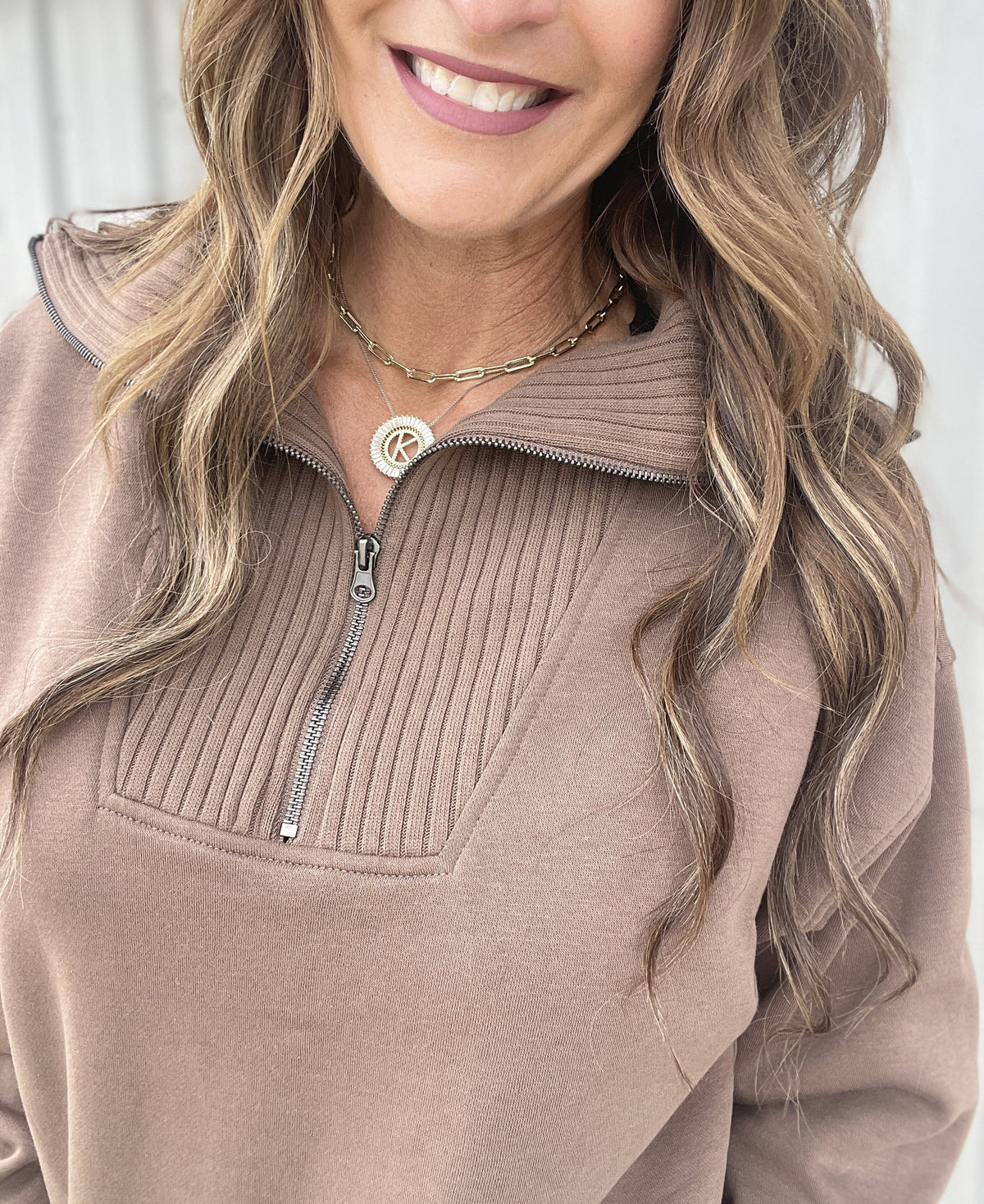 Connect With Me Ribbed Details Quarter Zip Pullover