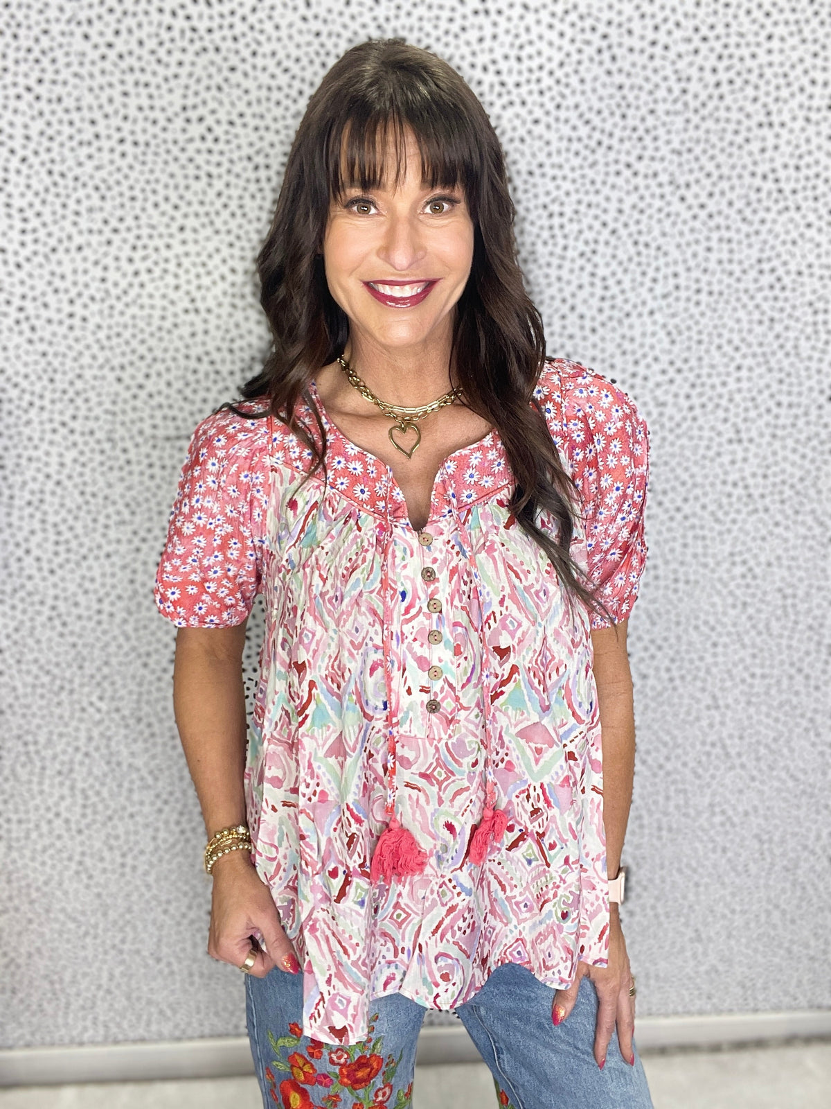 Oli & Hali Wildflower Breeze Puff Short Sleeve Top In 2 Colors