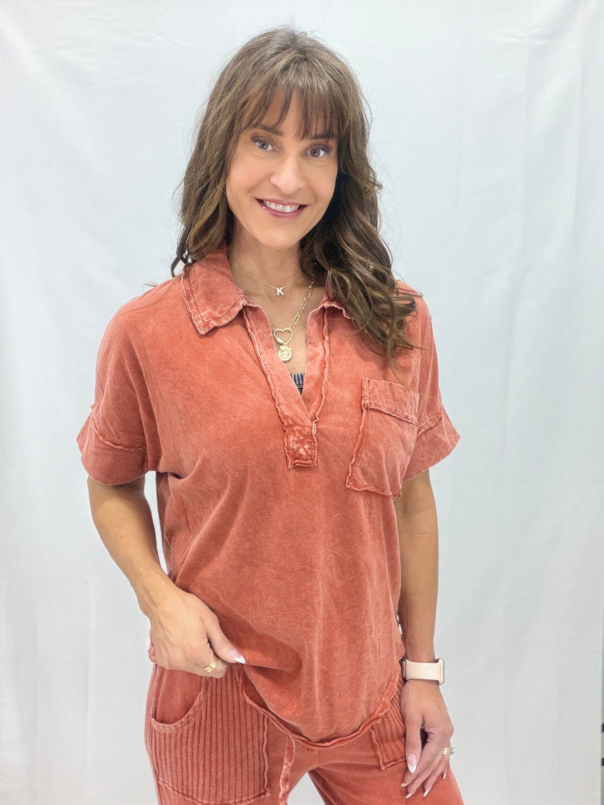 Stonewash Relaxed Collared Pocket Top in 4 Colors