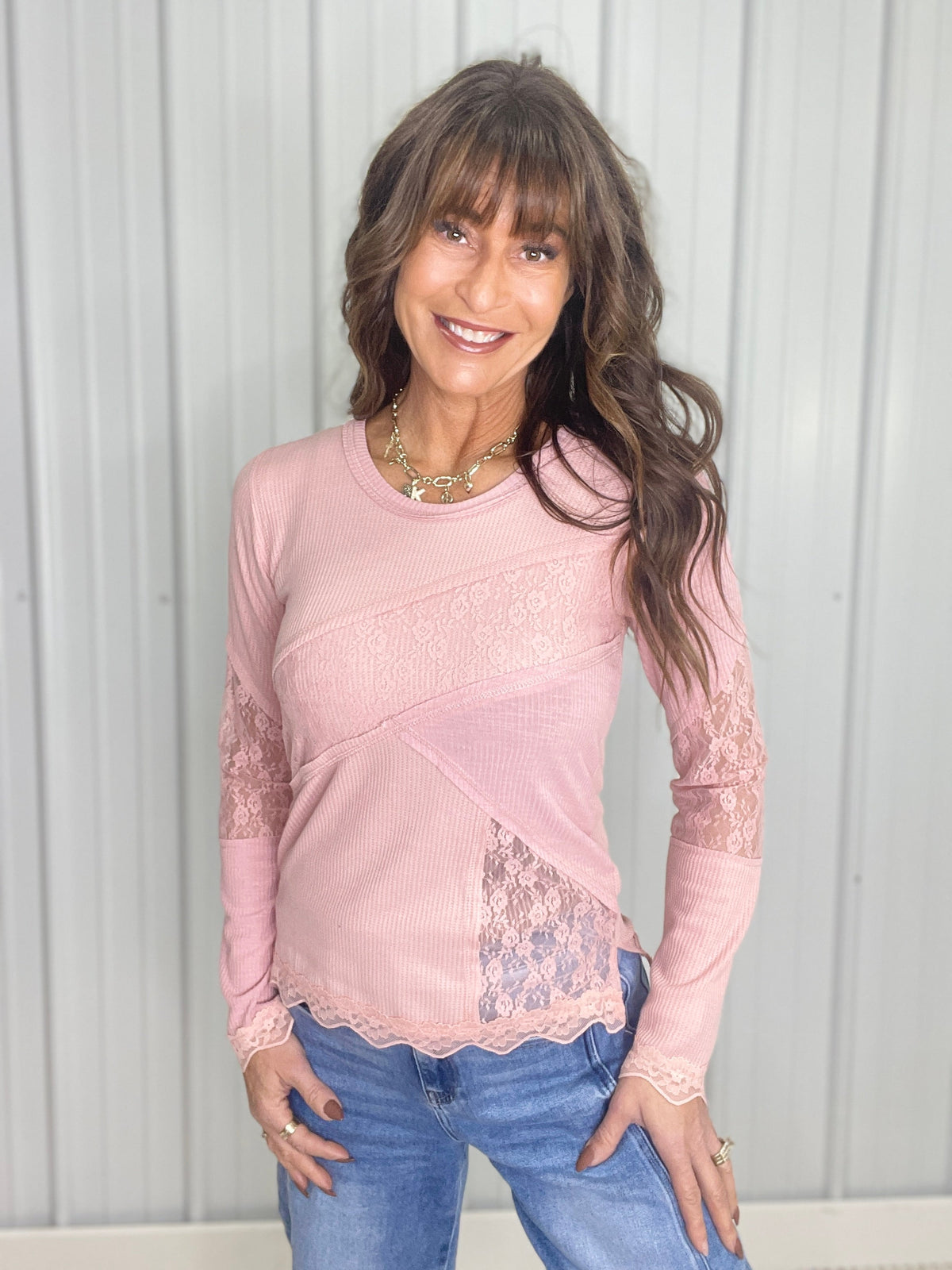 POL Always Together Lace Detail Long Sleeve Top In 2 Colors *Final Sale*