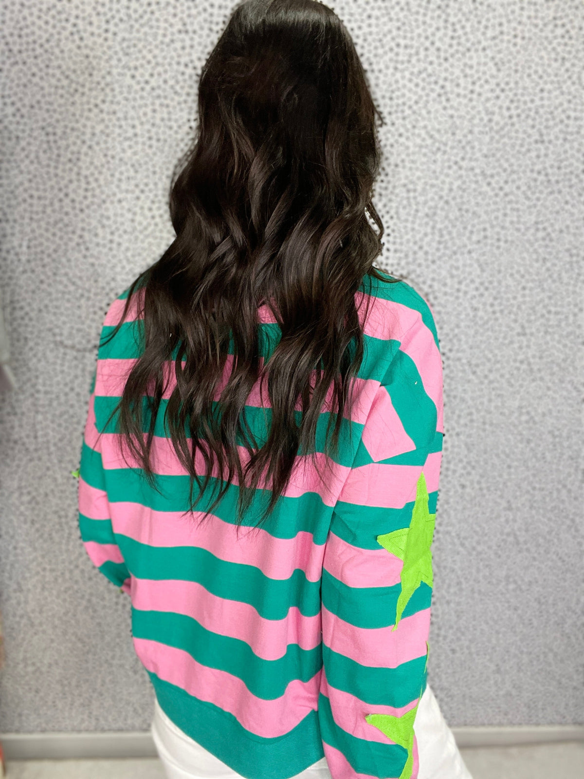 Wanna Be My Star Stripe With Star Patches Round Neck Pullover