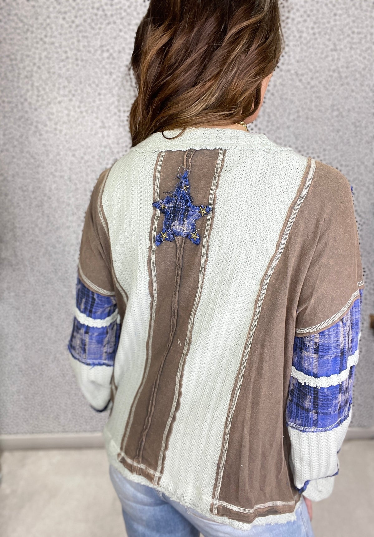 Oli & Hali In The Stars Long Sleeve Star Patched Top In Charcoal *Final Sale*