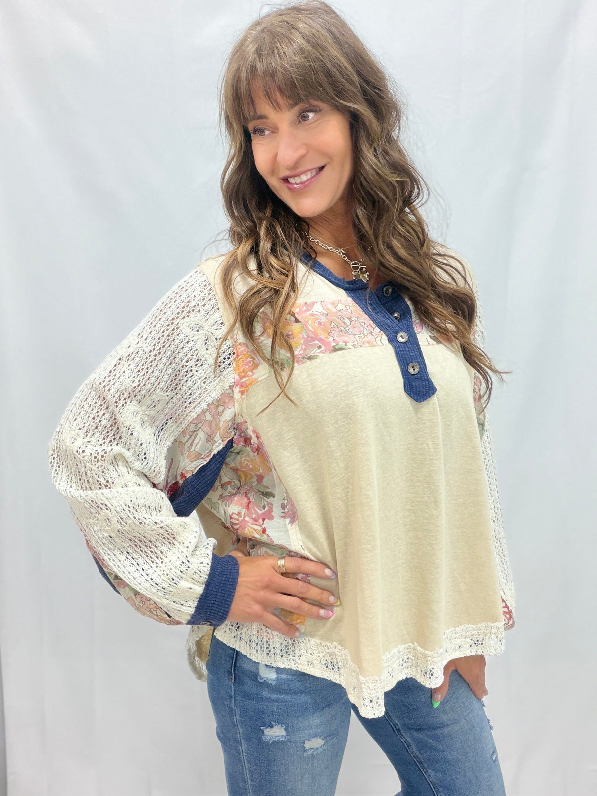 Meadow Daydream Patchwork Henley in 3 Colors