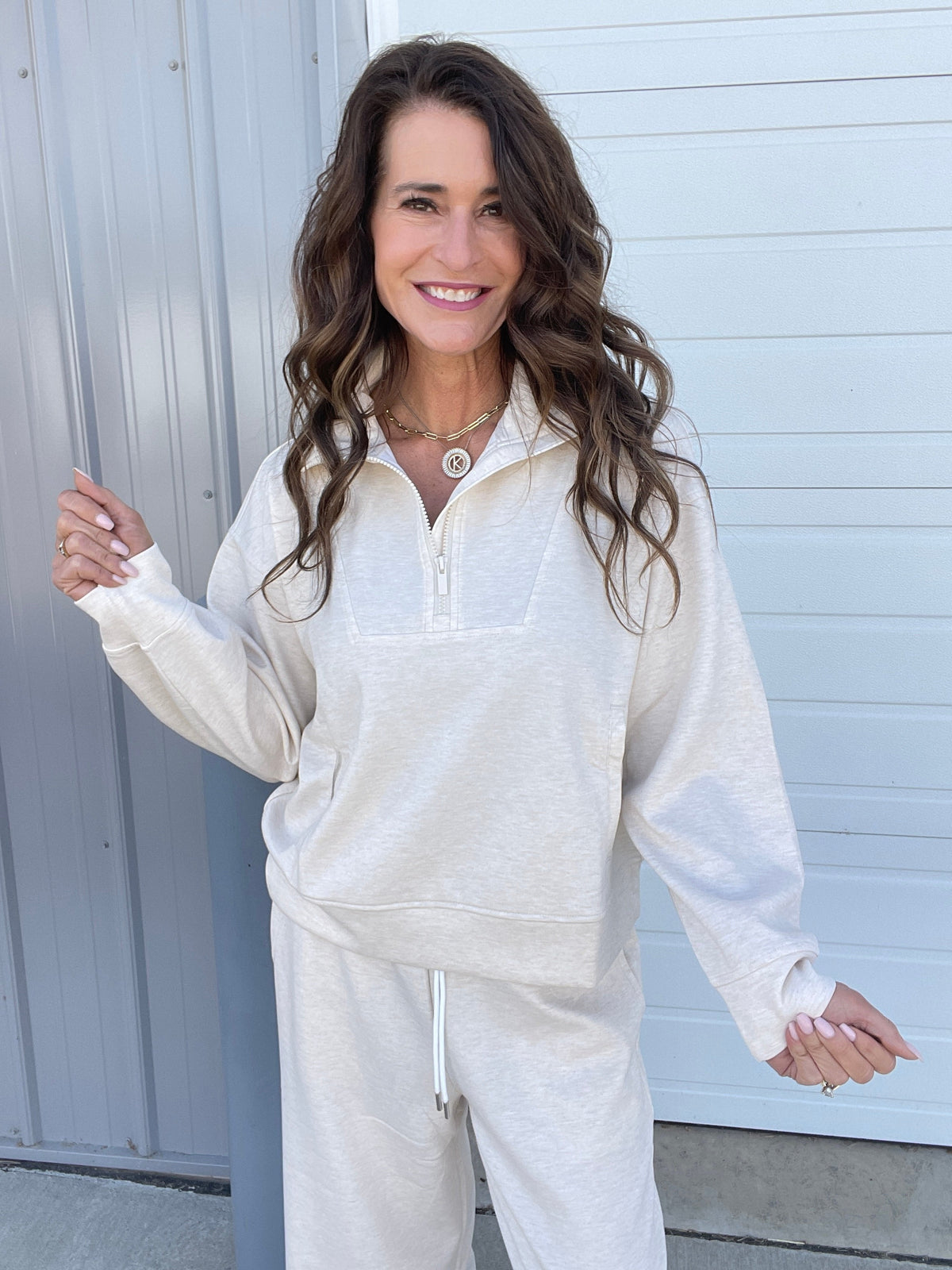 Clearing The Air Scuba Half Zip Pullover In 3 Colors: Beige, Green, Blue Grey *Final Sale*