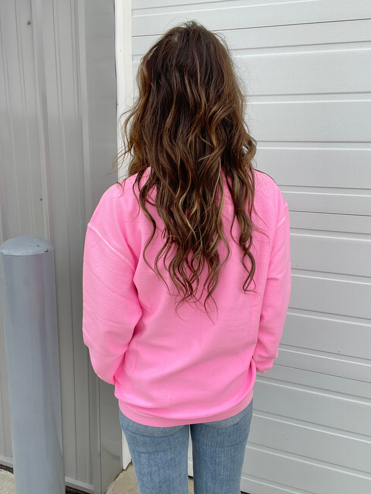 Neon Snow Washed Corded Crewneck in Neon Coral, Yellow, Pink, Lime