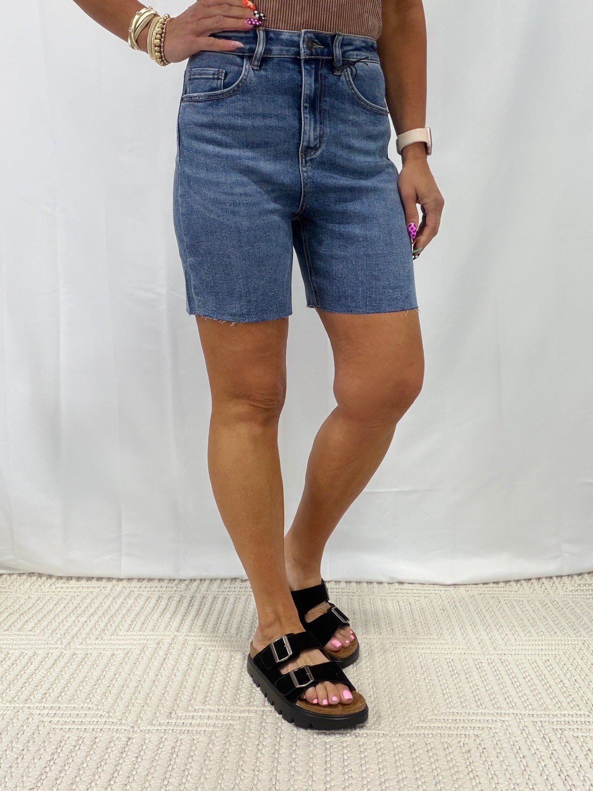 Mica High Vintage Raw Hem Bermuda Shorts 423
