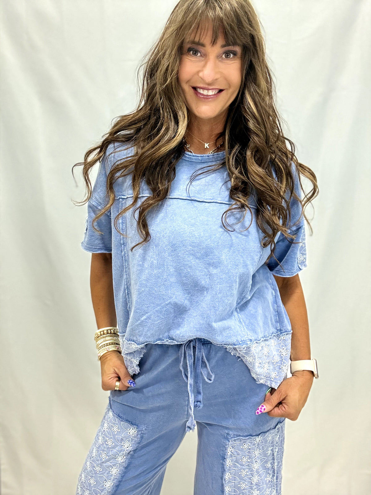 Daisy Lace Mineral Washed Top In 3 Colors
