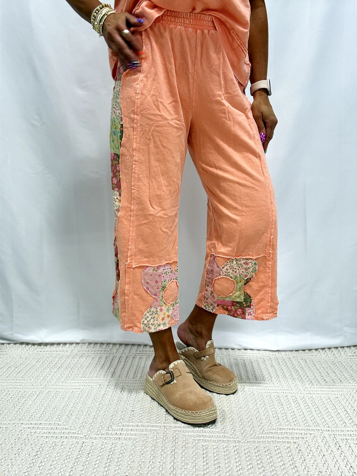 Blush And Bloom Floral Patch Pants In 2 Colors