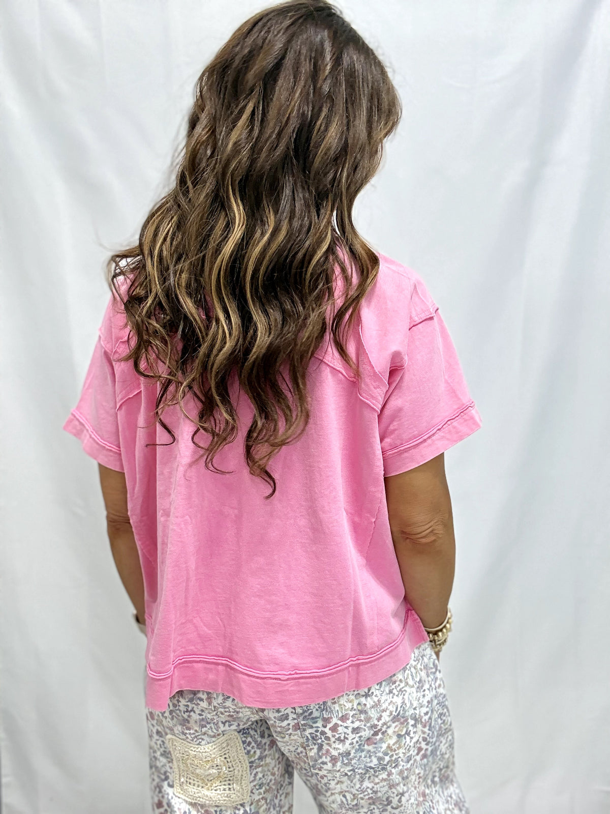 Dancing Through Sunset Washed Top In Pink