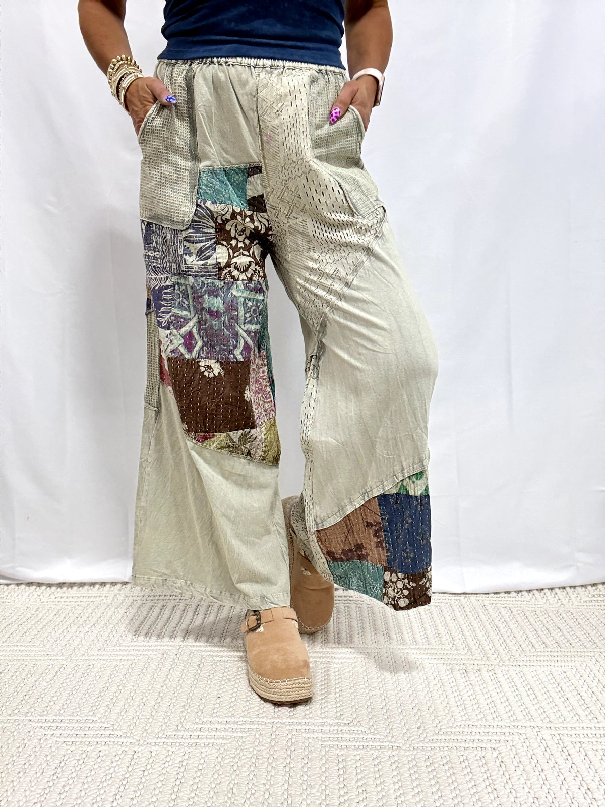 Bohemian Patchwork Dream Pants In Sage Multi