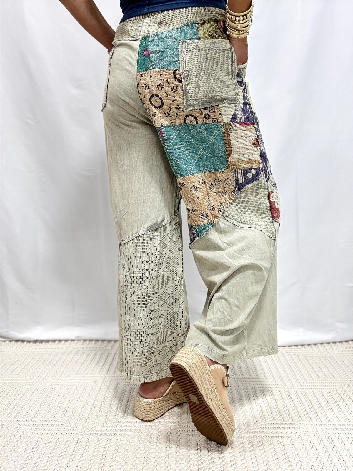 Bohemian Patchwork Dream Pants In Sage Multi