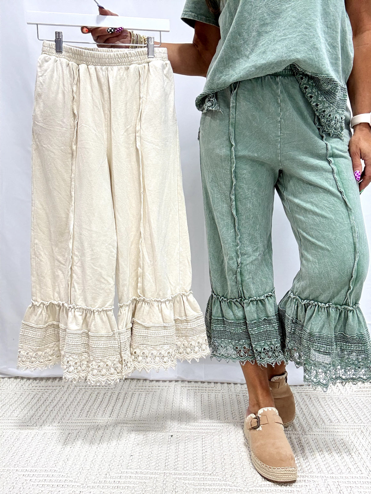 Stroll On By Lace Trimmed Pants In 5 Colors