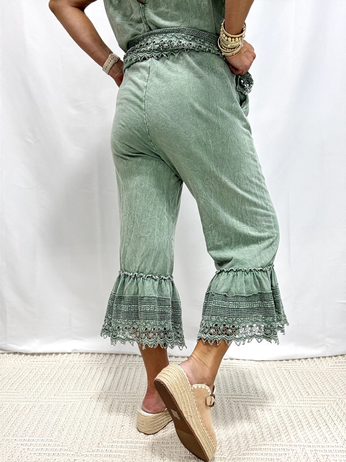 Stroll On By Lace Trimmed Pants In 5 Colors