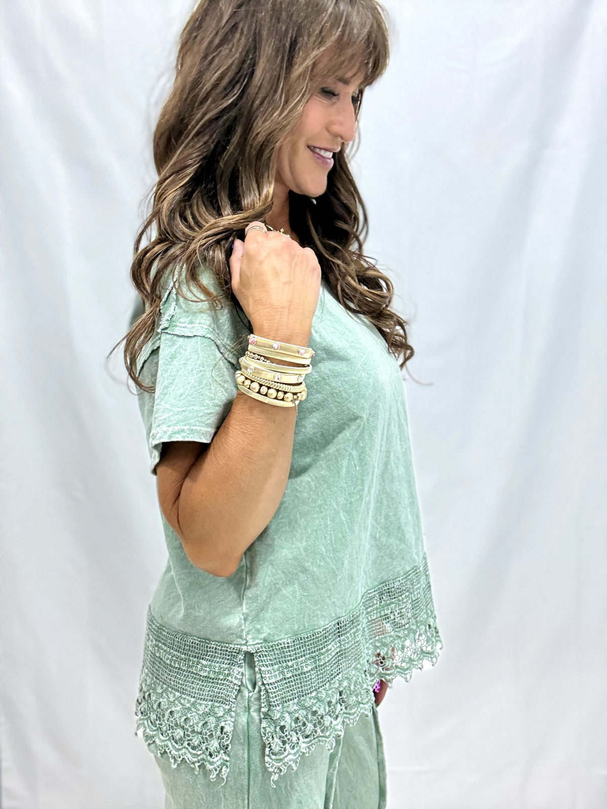 Stroll On By Lace Trimmed Top In 5 Colors