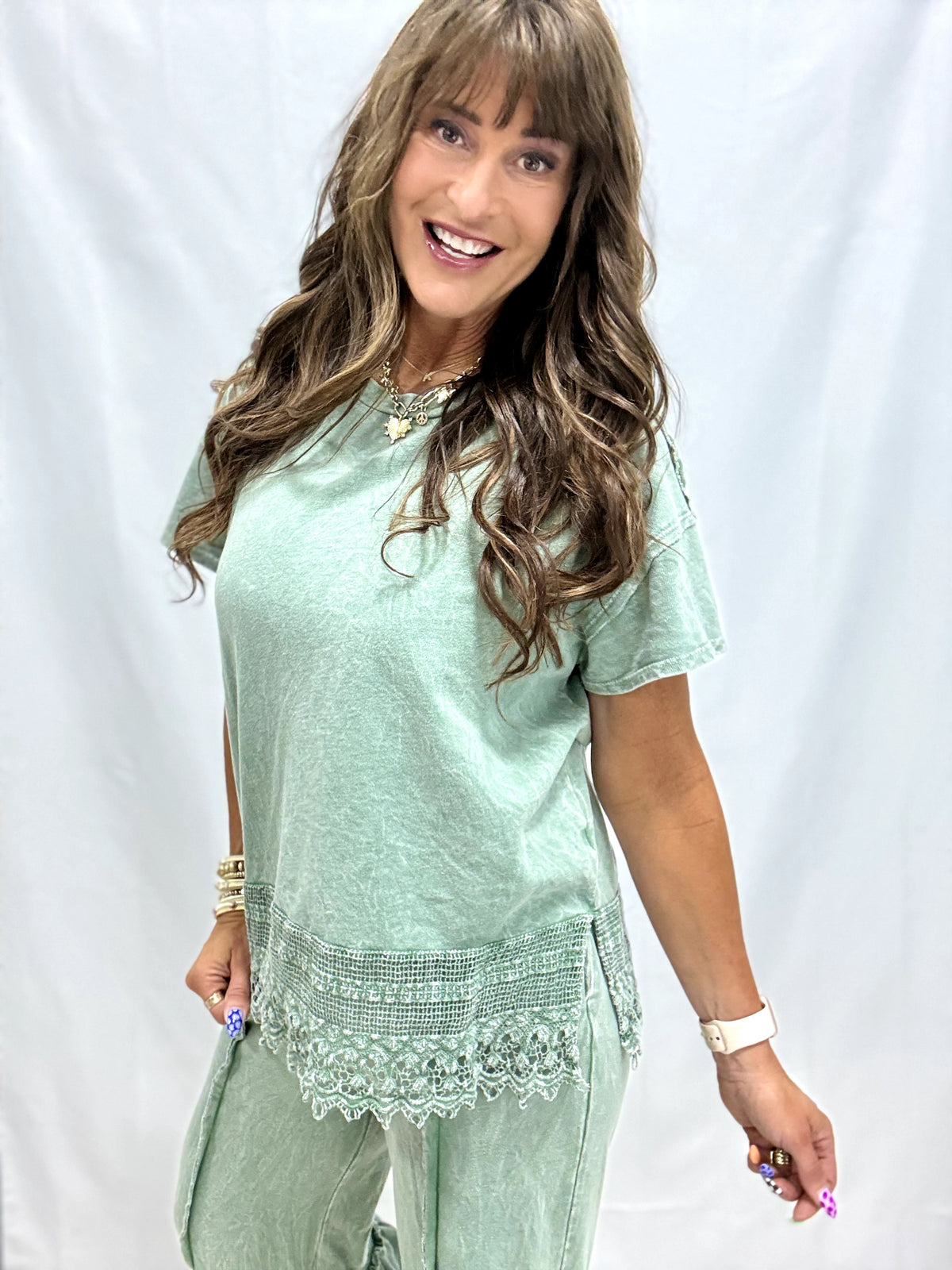 Stroll On By Lace Trimmed Top In 5 Colors