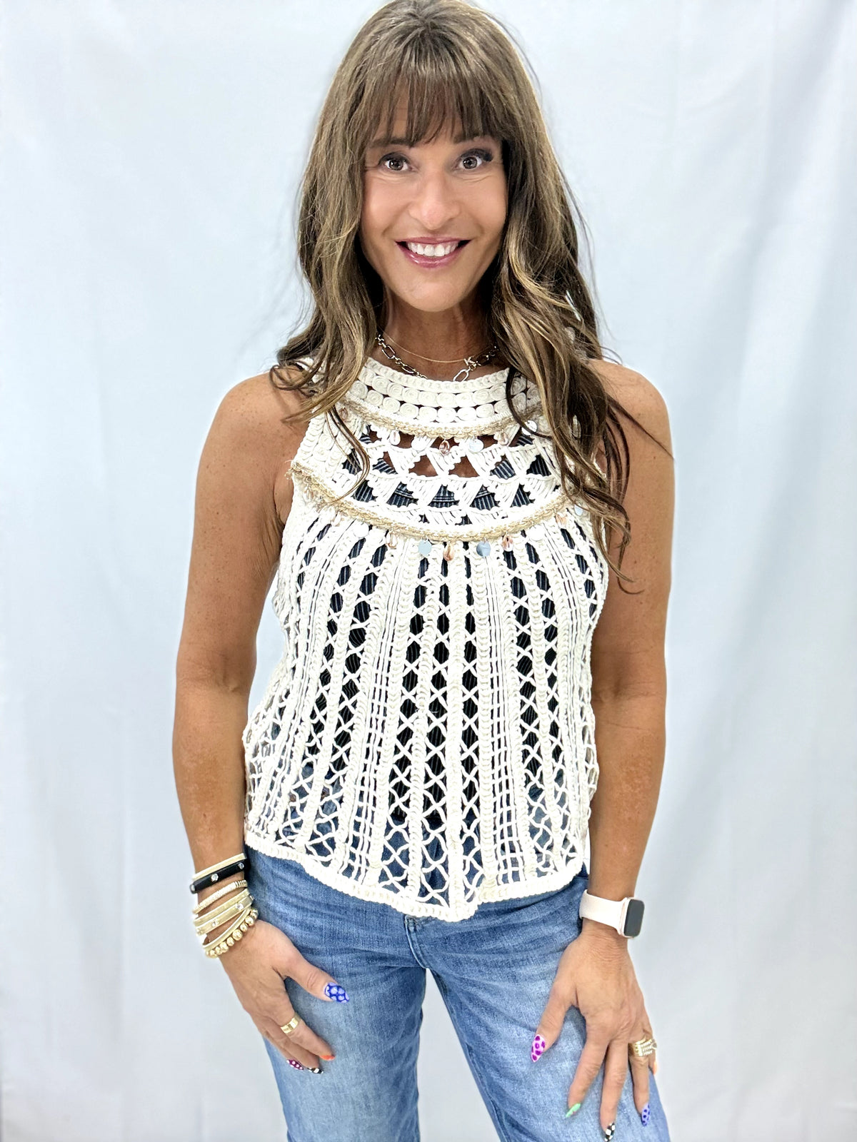 POL Driftwood Darling Halter Neck Crochet Top In 2 Colors