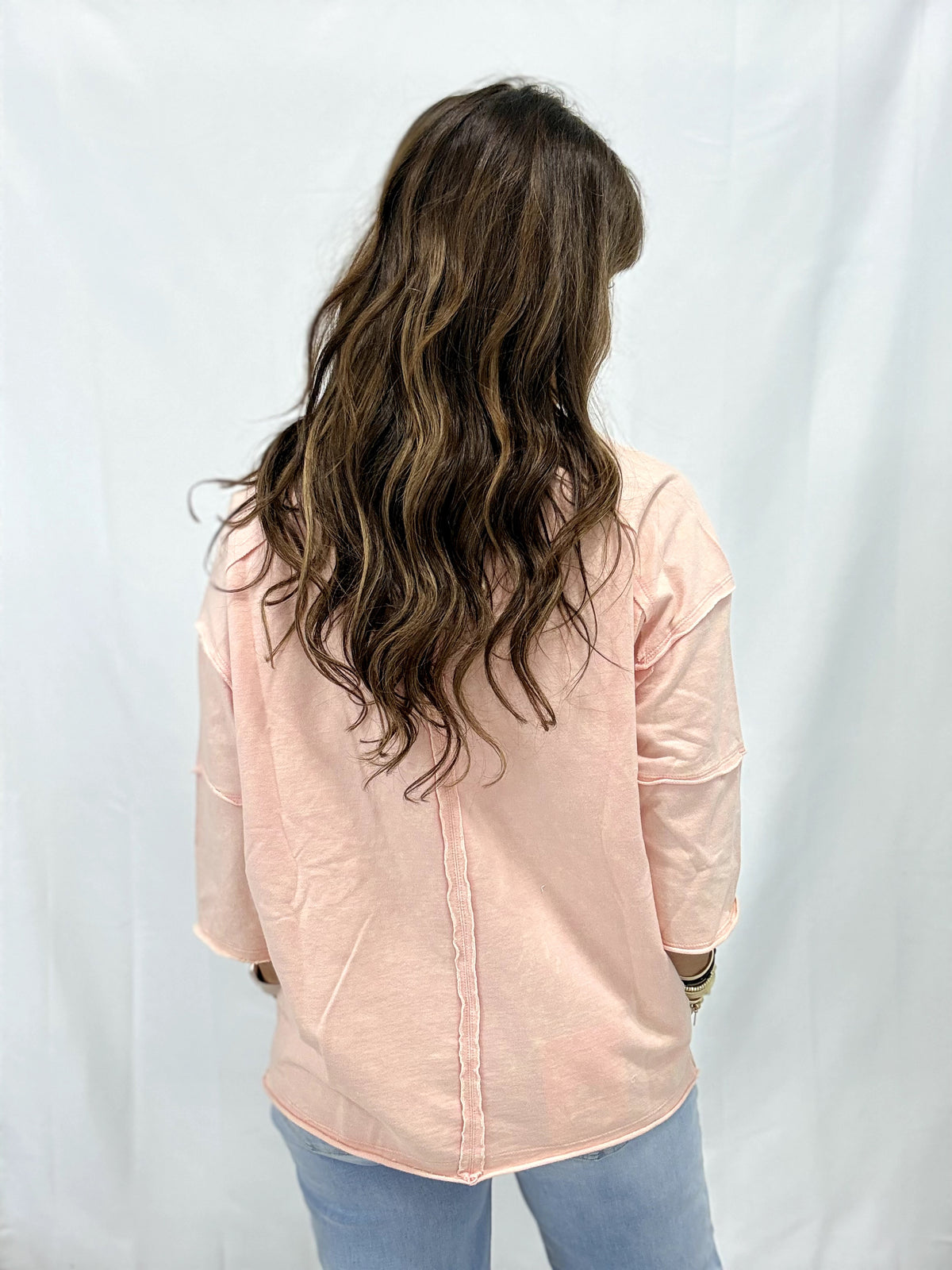 Love To Be Free Oversized Patchwork Top In Peach