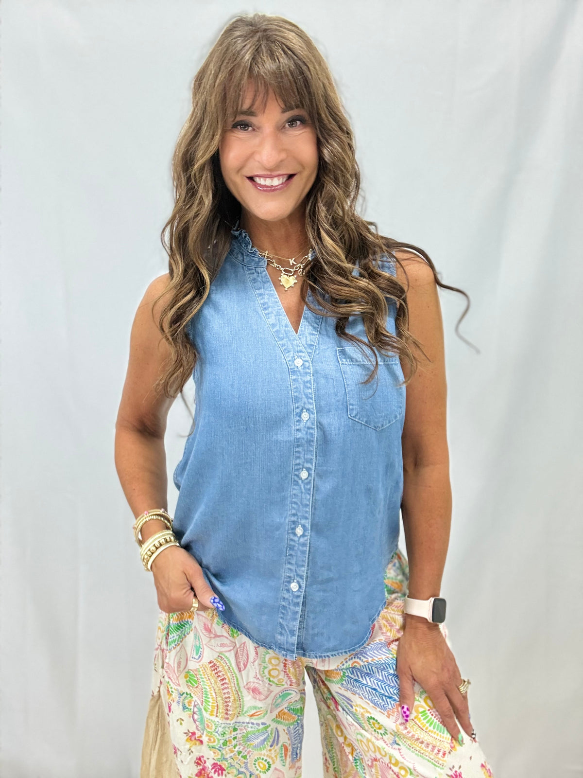 Easy Summer Style Chambray Sleeveless Top
