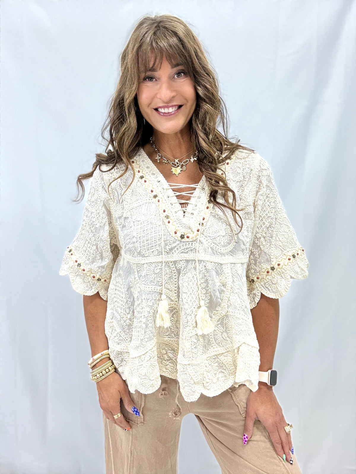 POL In Full Bloom Crochet Accent Top