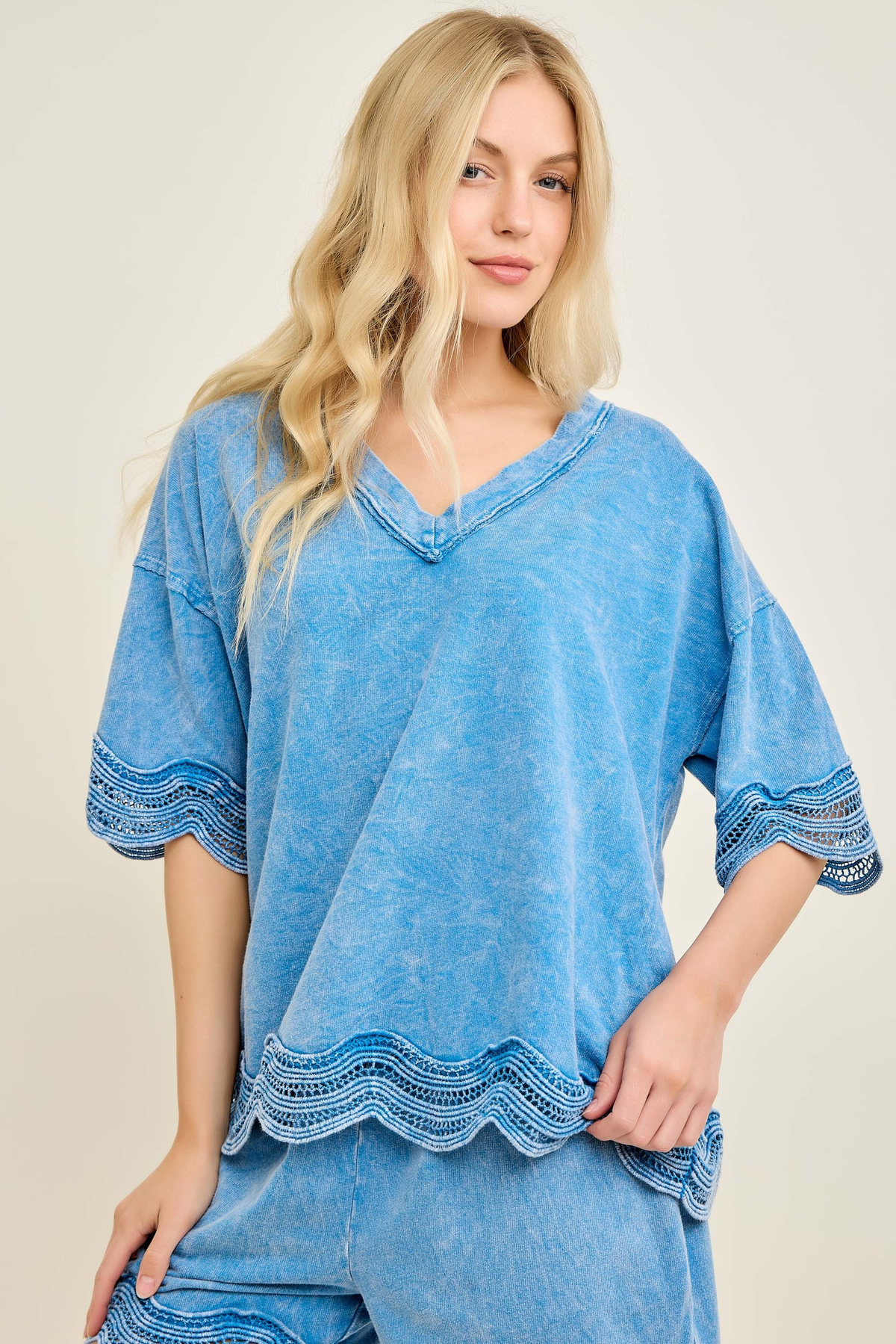Over This Way Wave Trim Blouse In 3 Colors