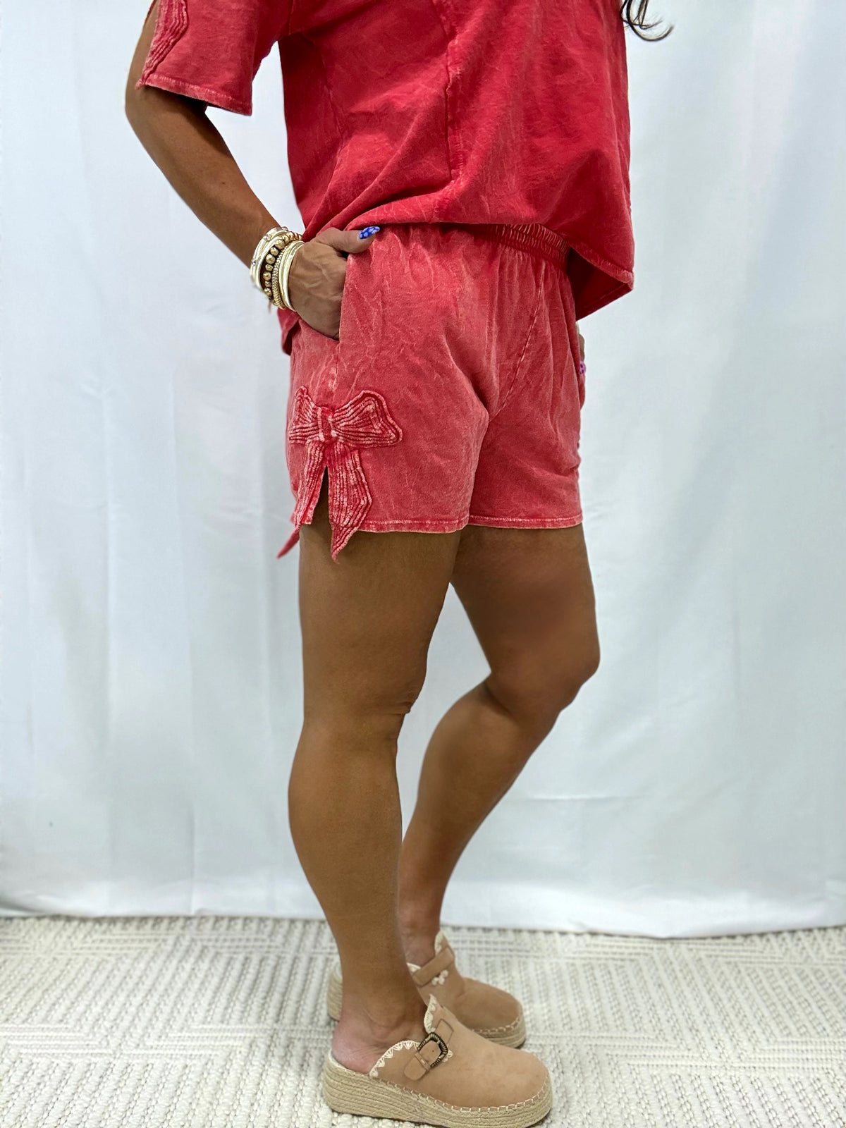 Charmed By Bows Trim Slit Shorts In 5 Colors