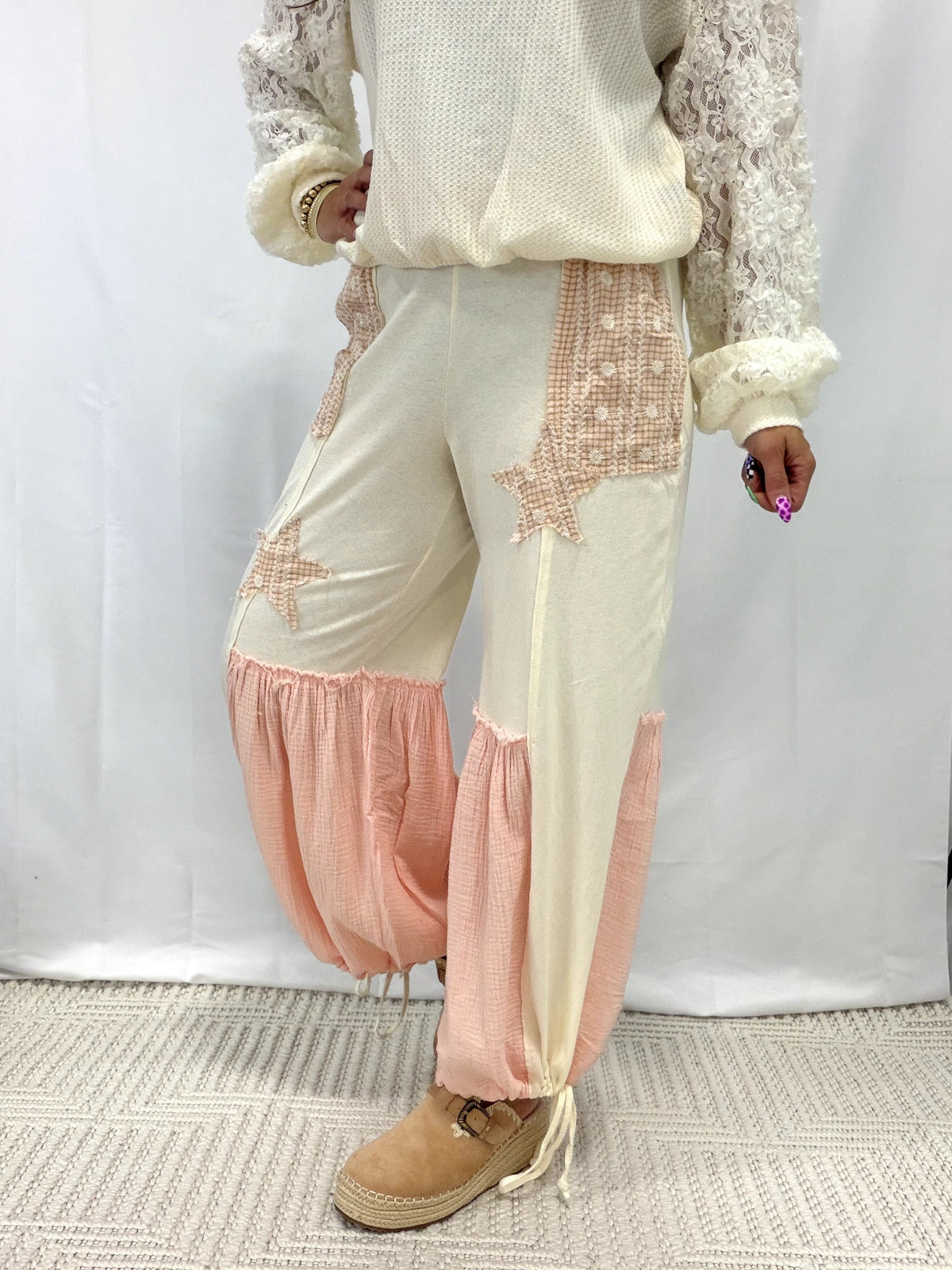 POL Gauze Contrast & Star Patches Jogger Pants *Final Sale*