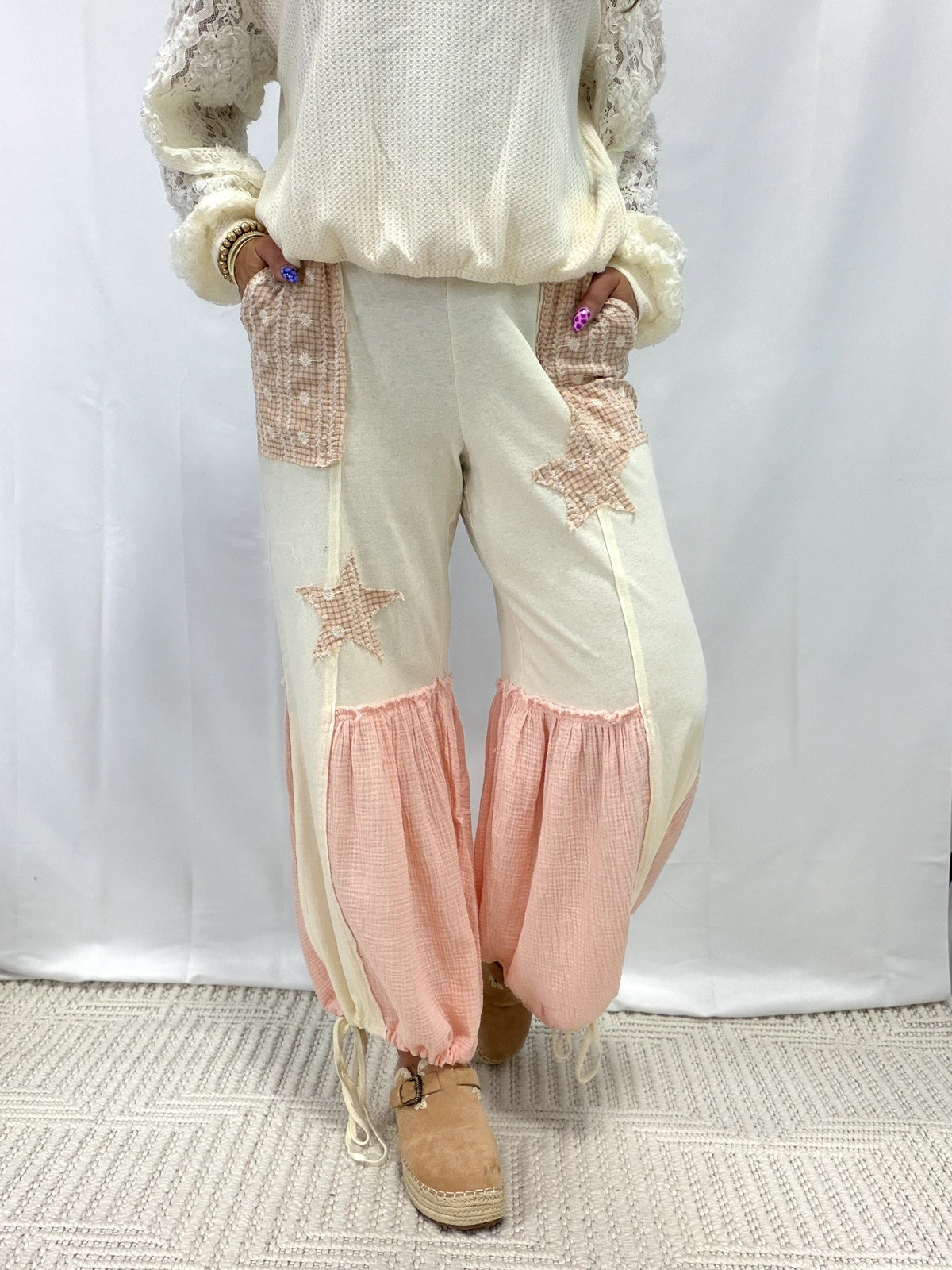 POL Gauze Contrast & Star Patches Jogger Pants *Final Sale*