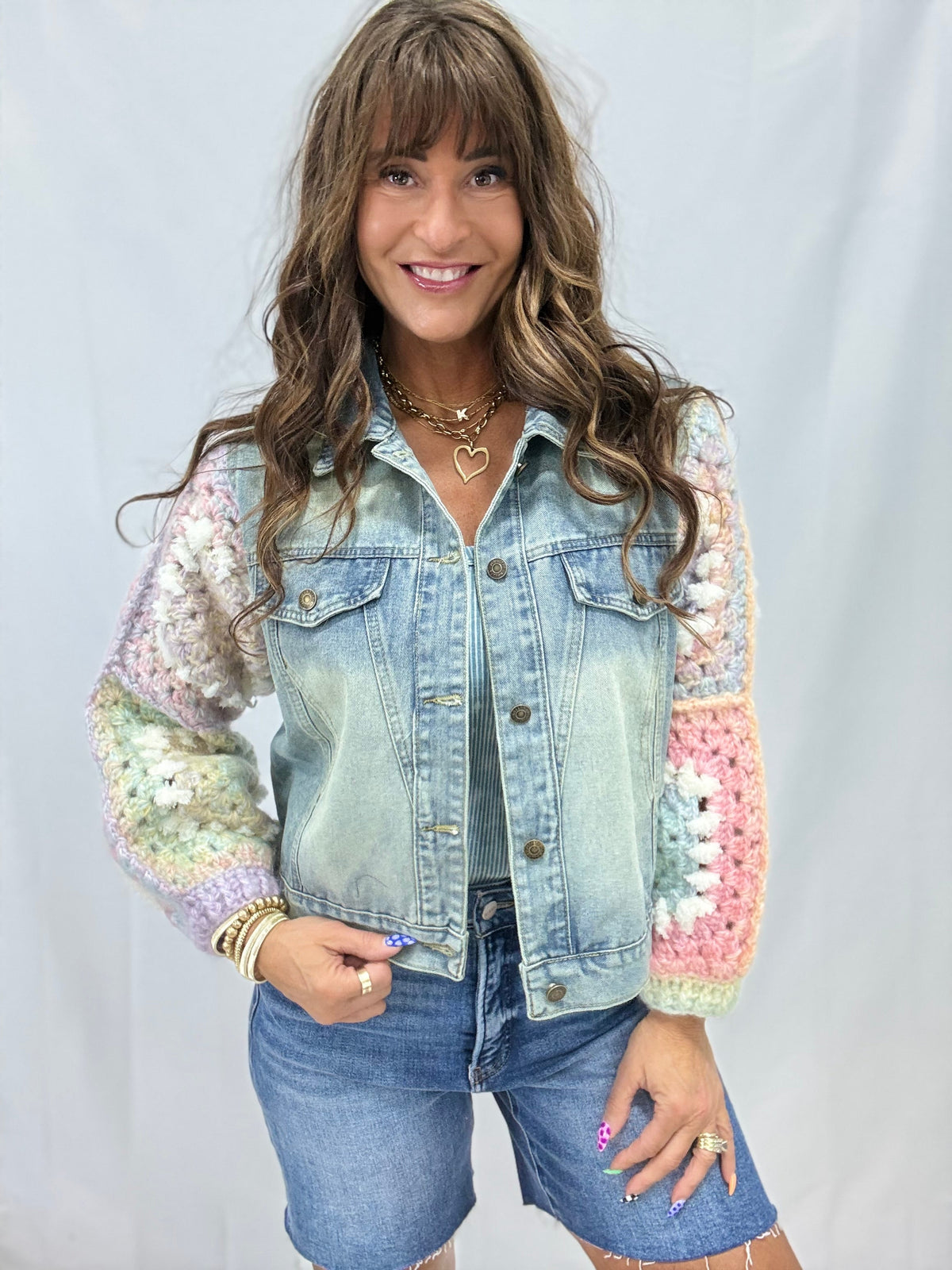 Crochet Sleeve Patchwork Front Jacket In Denim *Final Sale*