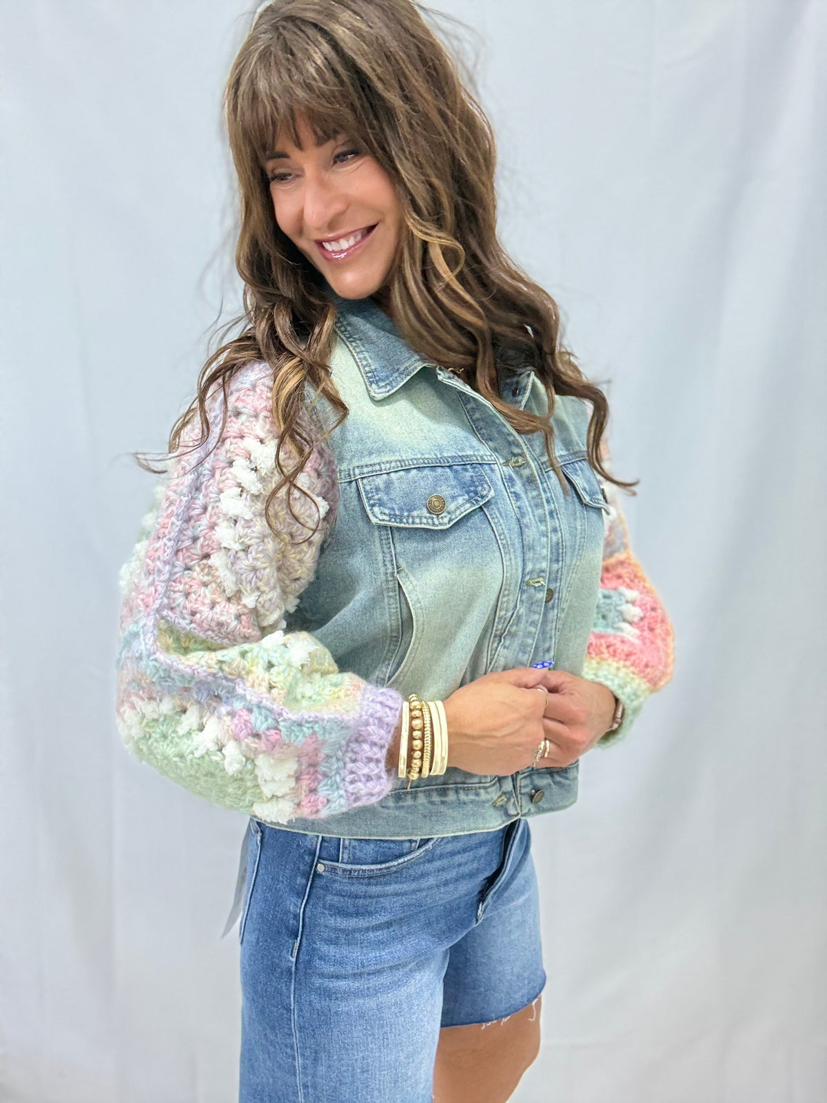 Crochet Sleeve Patchwork Front Jacket In Denim *Final Sale*