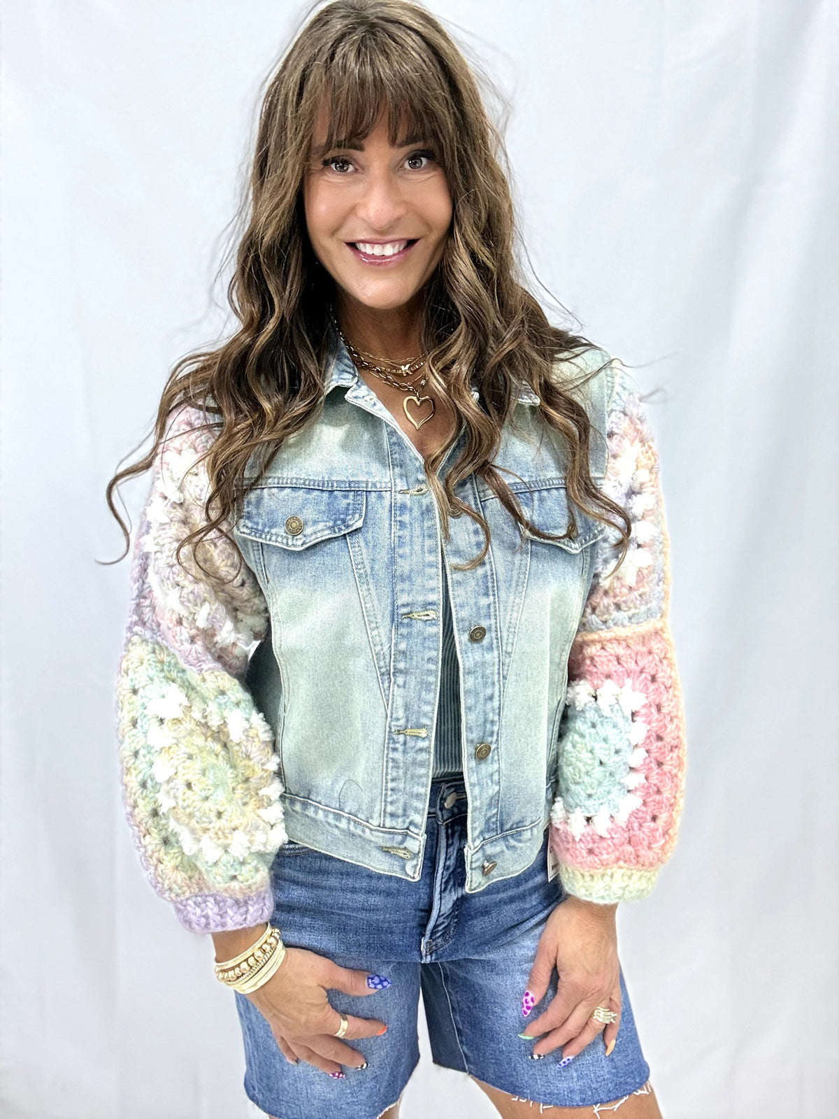 Crochet Sleeve Patchwork Front Jacket In Denim *Final Sale*