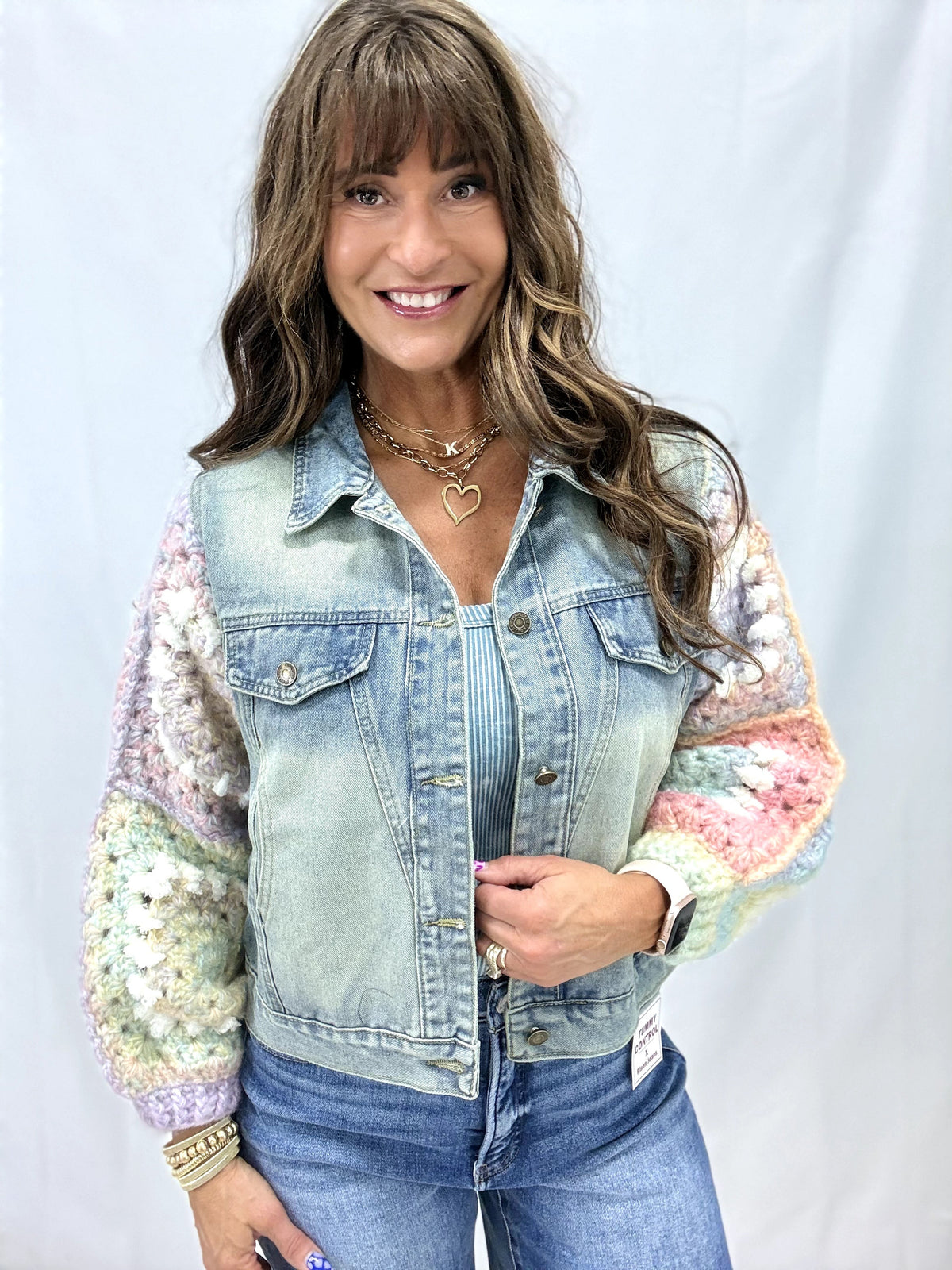 Crochet Sleeve Patchwork Front Jacket In Denim *Final Sale*