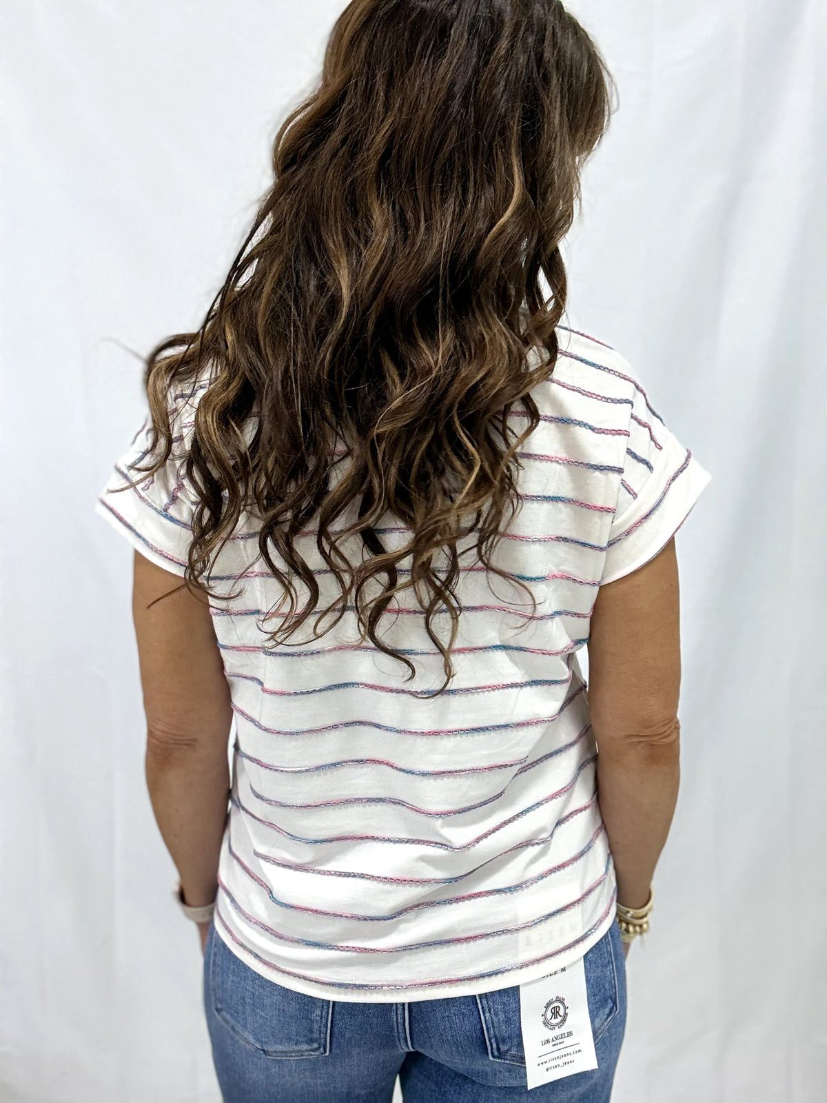 Cuff Sleeves Striped Top In Ivory/Teal *Final Sale*