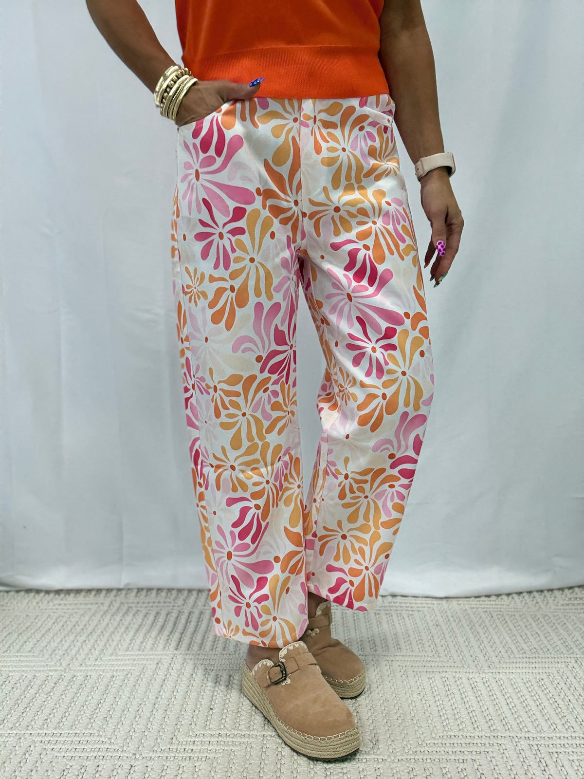 Floral Printed Lightweight Straight Leg Pants In Pink Floral *Final Sale*