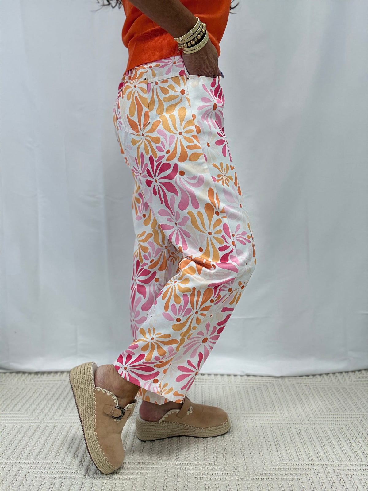 Floral Printed Lightweight Straight Leg Pants In Pink Floral *Final Sale*