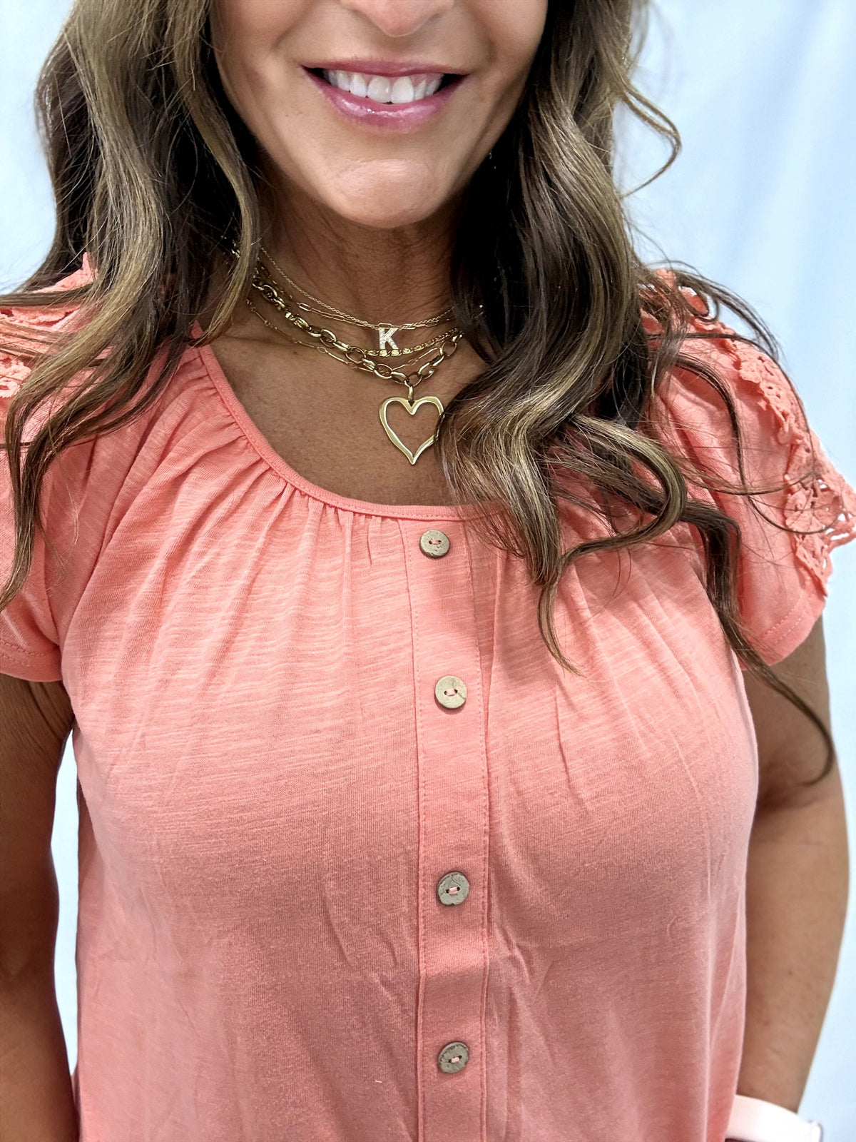 Crochet Sleeve Button Front Top In 2 Colors *Final Sale*