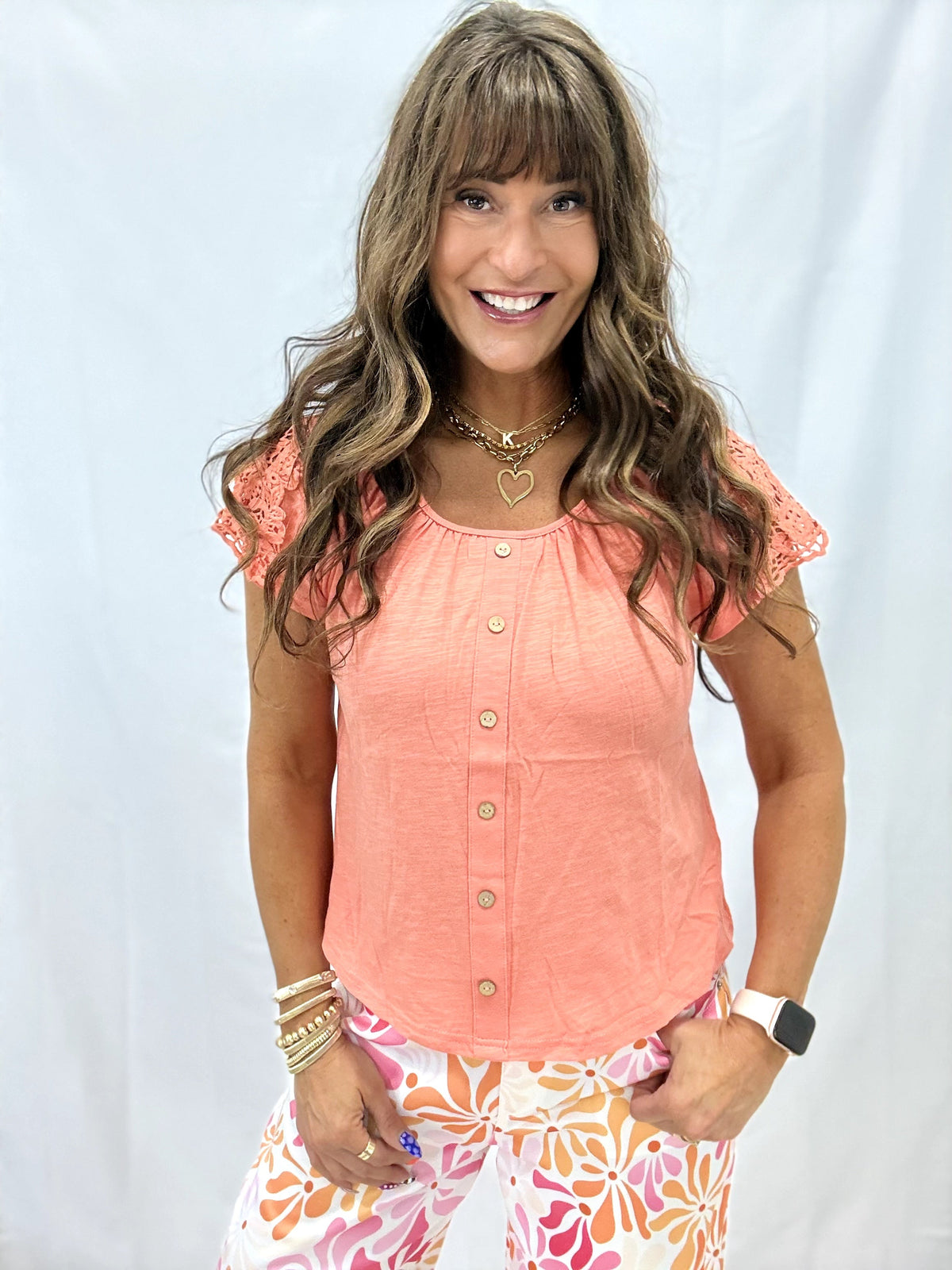 Crochet Sleeve Button Front Top In 2 Colors *Final Sale*