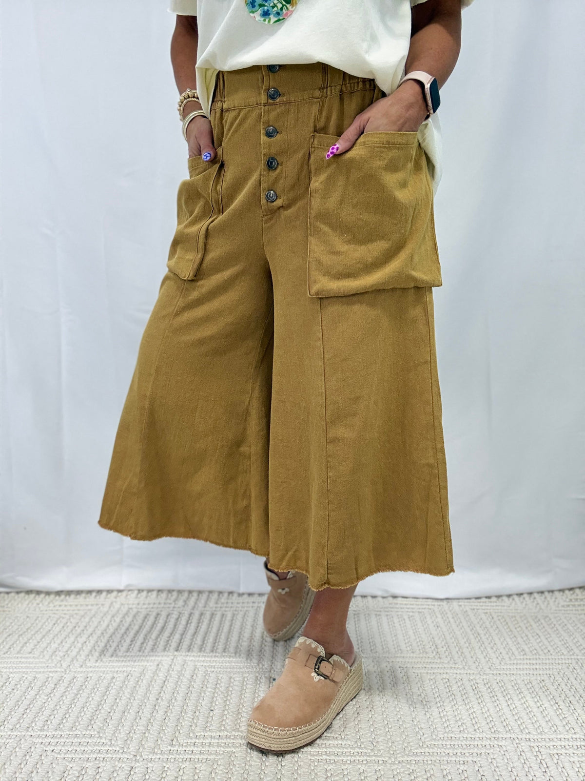 High Rise Wide Leg Pants With Oversized Pockets In 3 Colors *Final Sale*