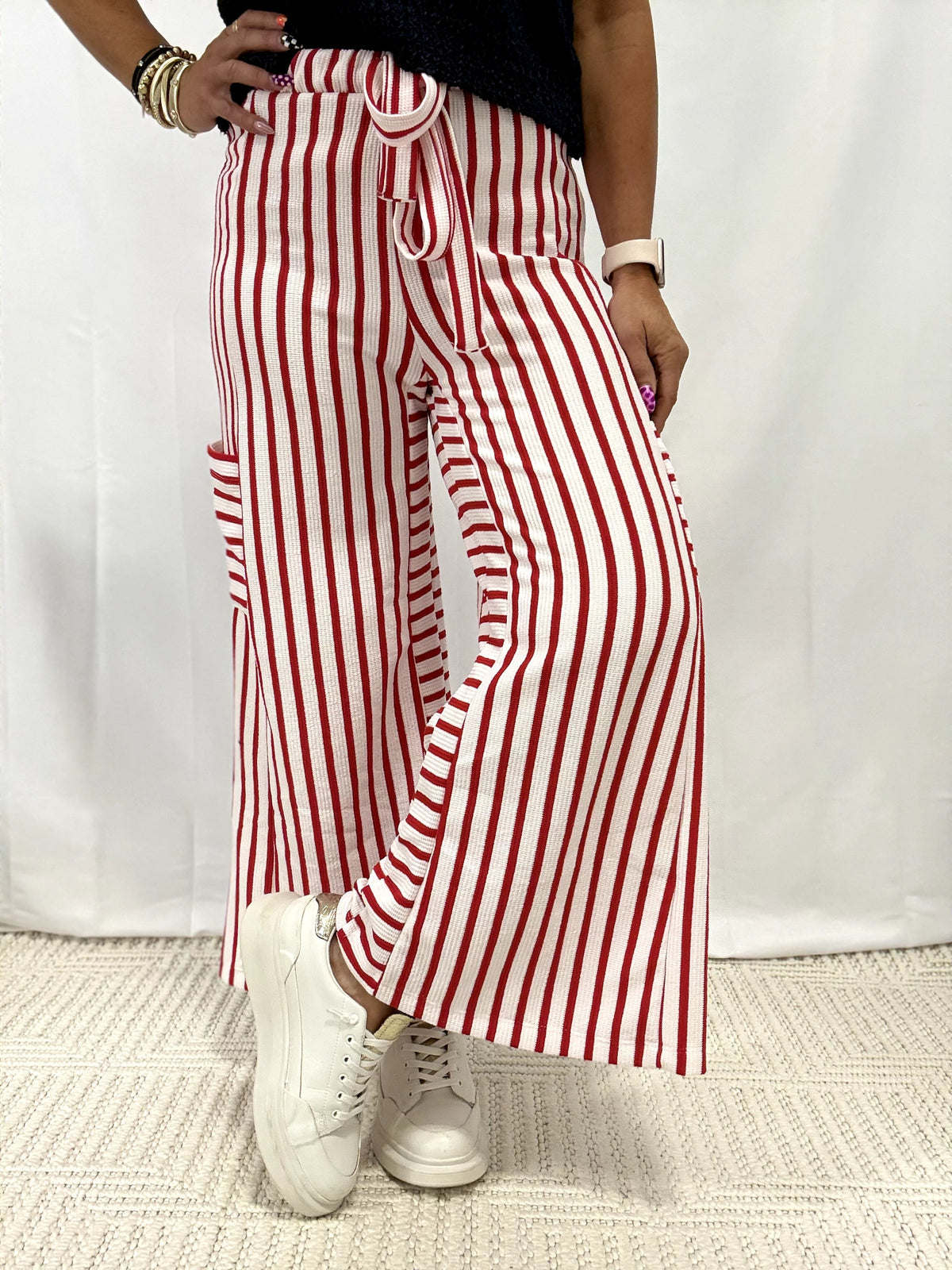 On Pace For Wide Leg Pants In Red Stripe