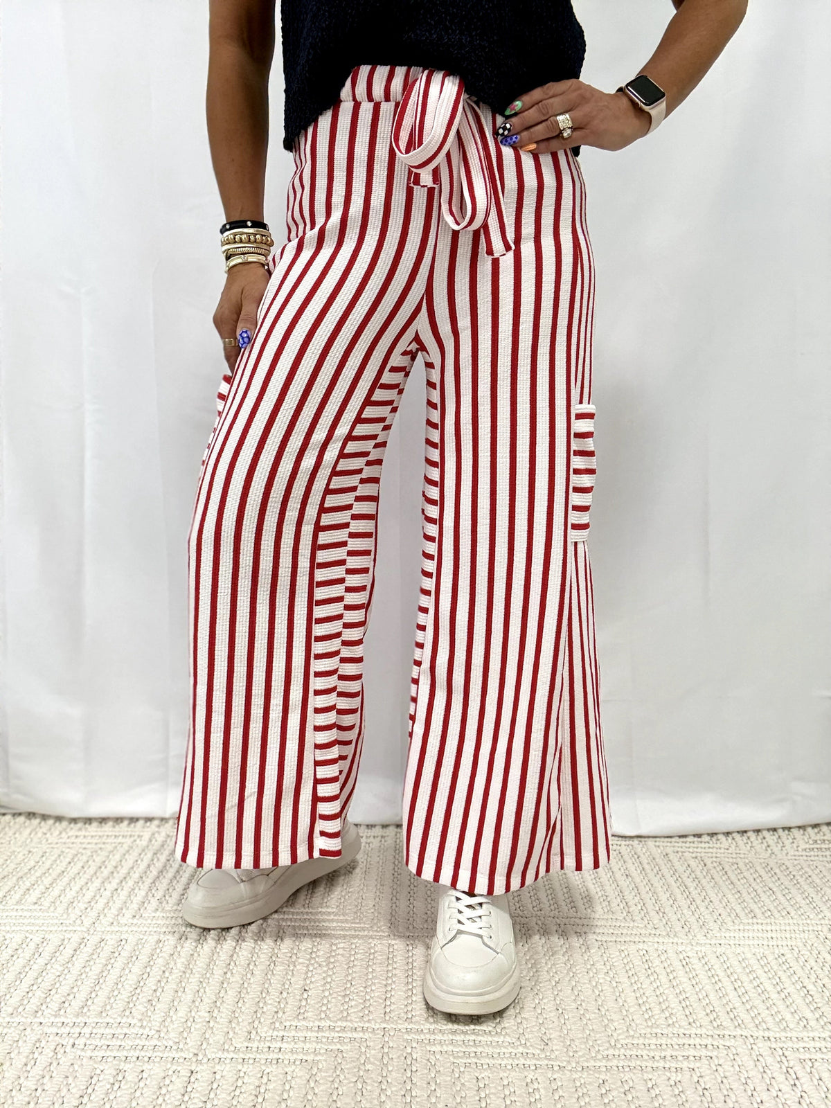 On Pace For Wide Leg Pants In Red Stripe