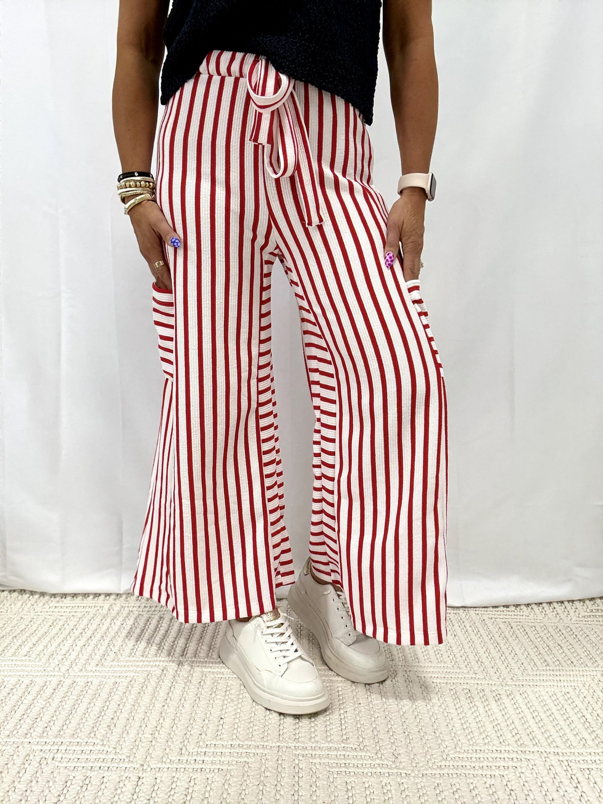 On Pace For Wide Leg Pants In Red Stripe