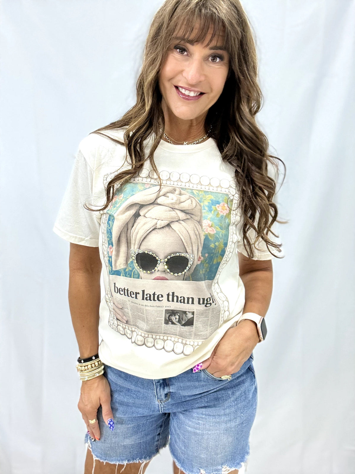 Better Late Than Ugly Graphic Tee In Cream *Final Sale*