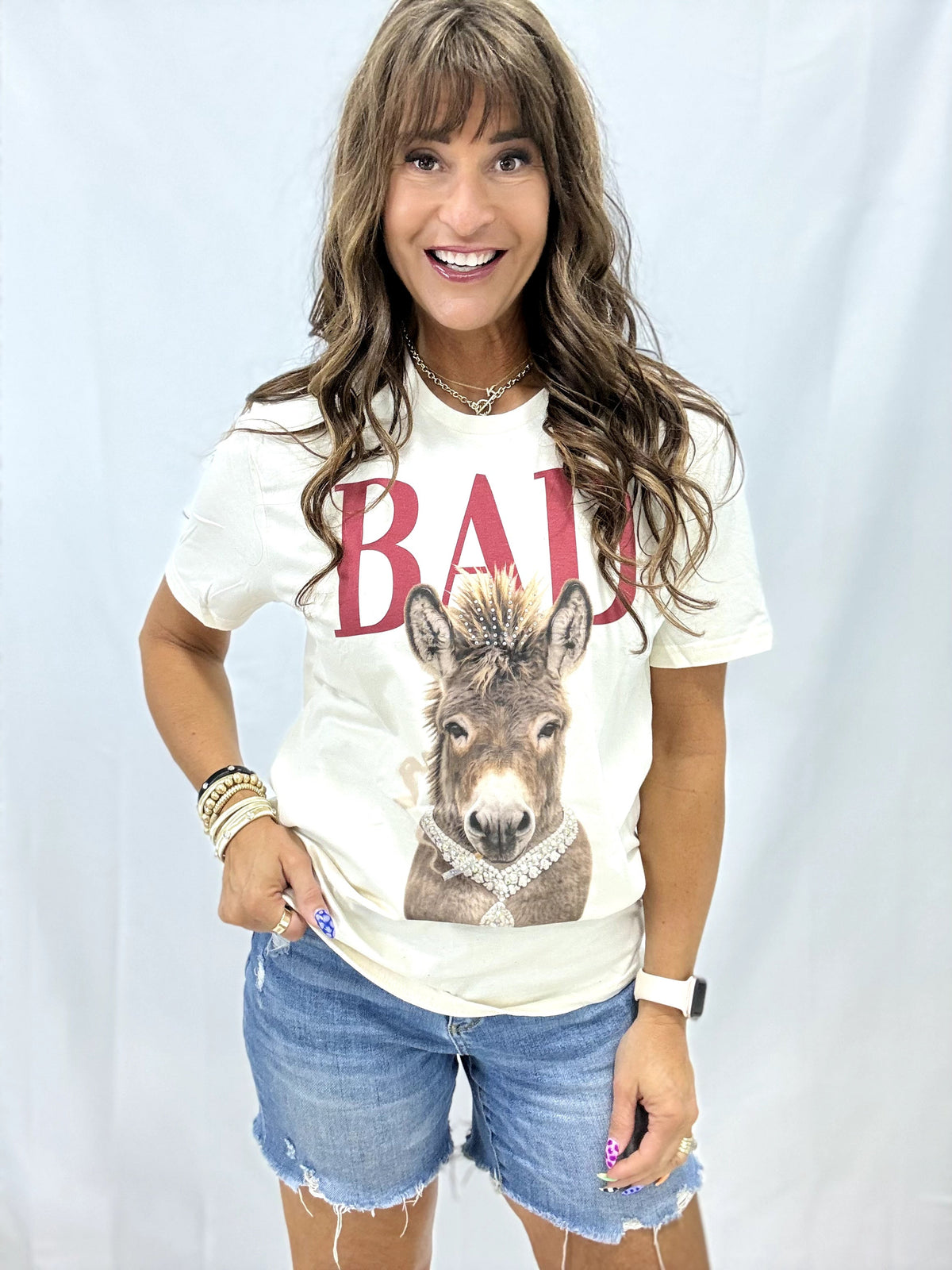 Bad A** Crystal Graphic Tee In Cream *Final Sale*