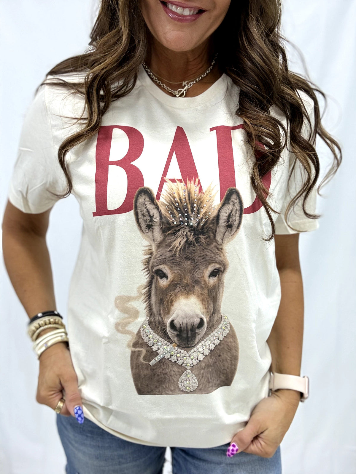 Bad A** Crystal Graphic Tee In Cream *Final Sale*