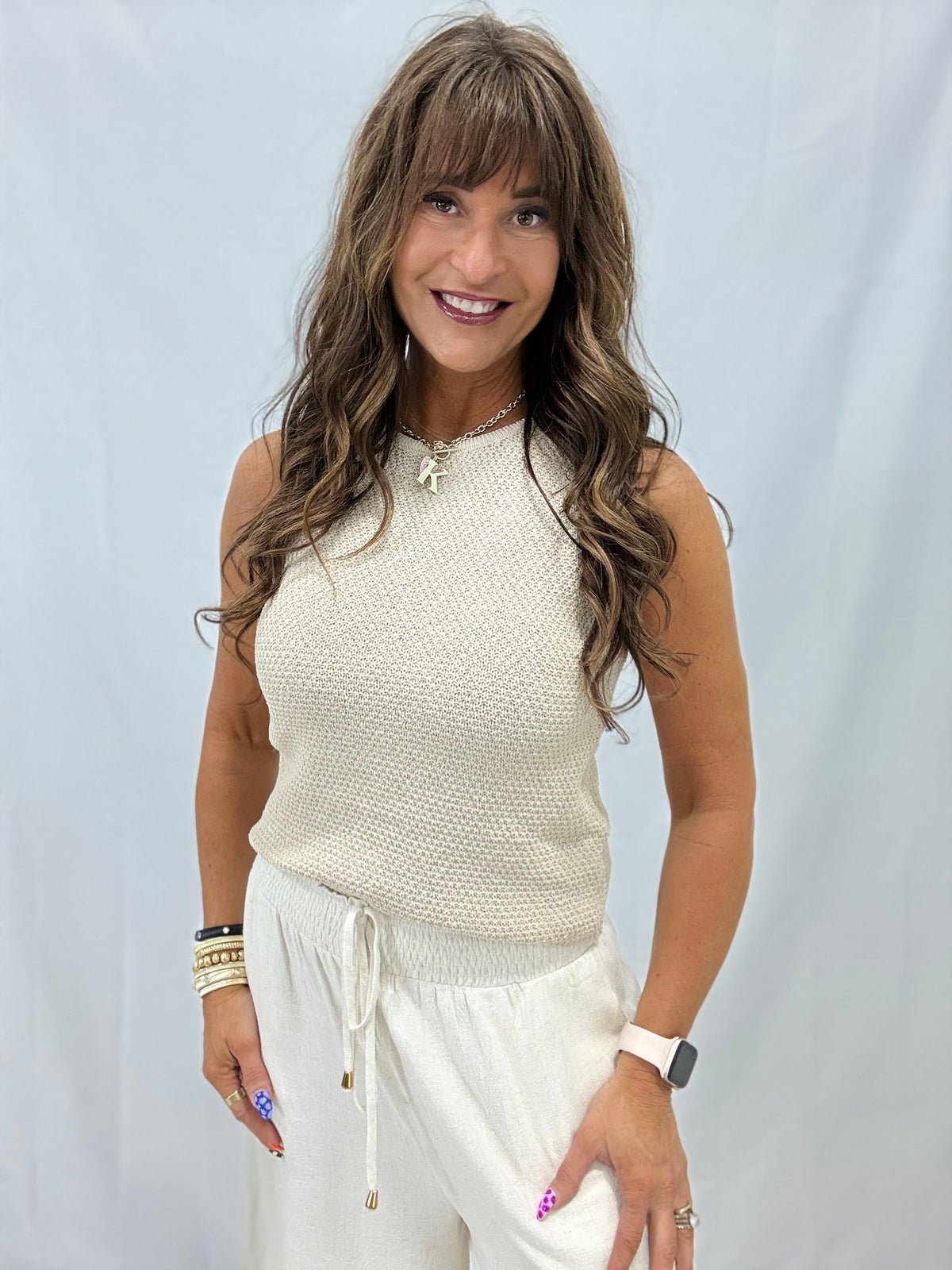 Sunlit Spark Crochet Knit Tank In 2 Colors